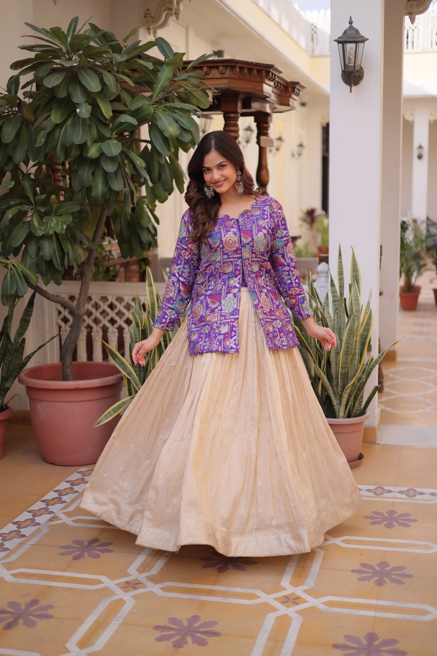 Purple Jacquard Lehenga Choli Set