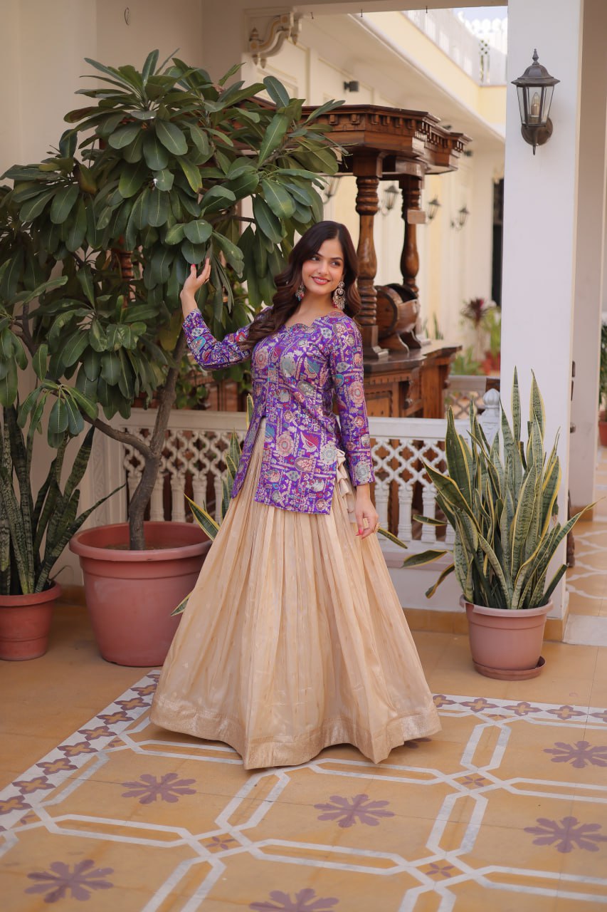 Purple Jacquard Lehenga Choli Set
