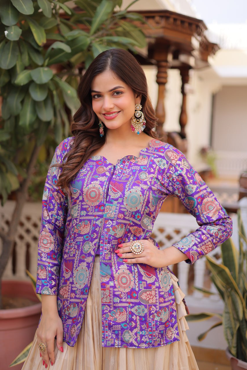 Purple Jacquard Lehenga Choli Set