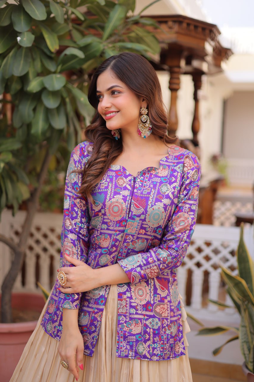 Purple Jacquard Lehenga Choli Set
