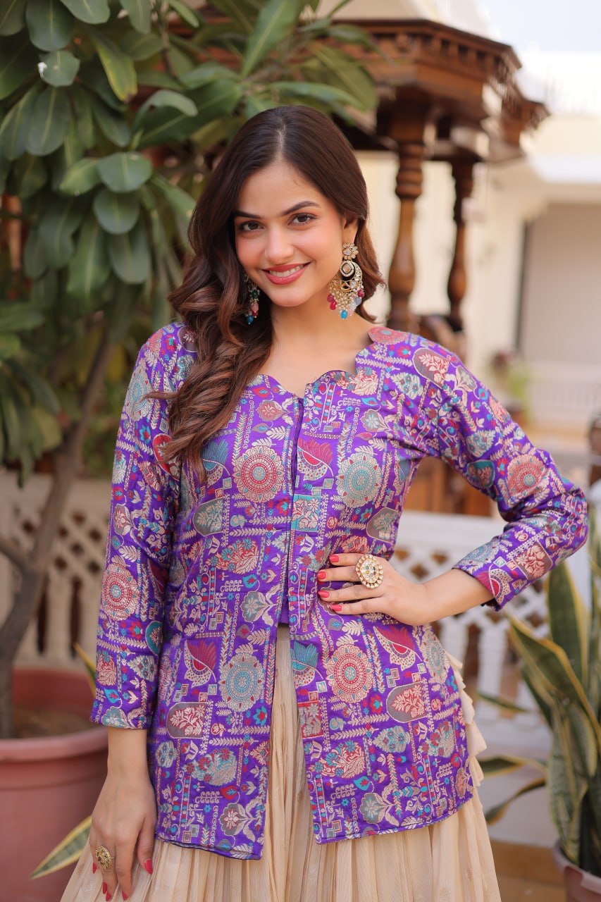 Purple Jacquard Lehenga Choli Set