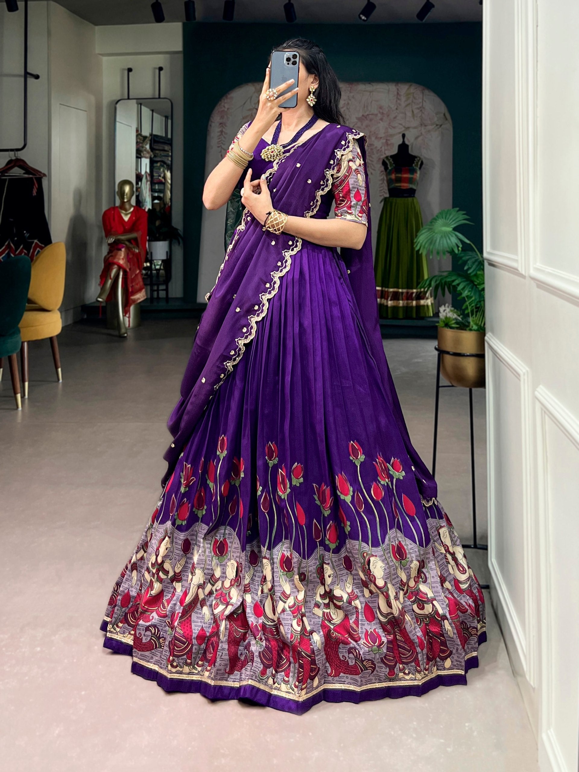 Purple Kalamkari Print Lehenga Set