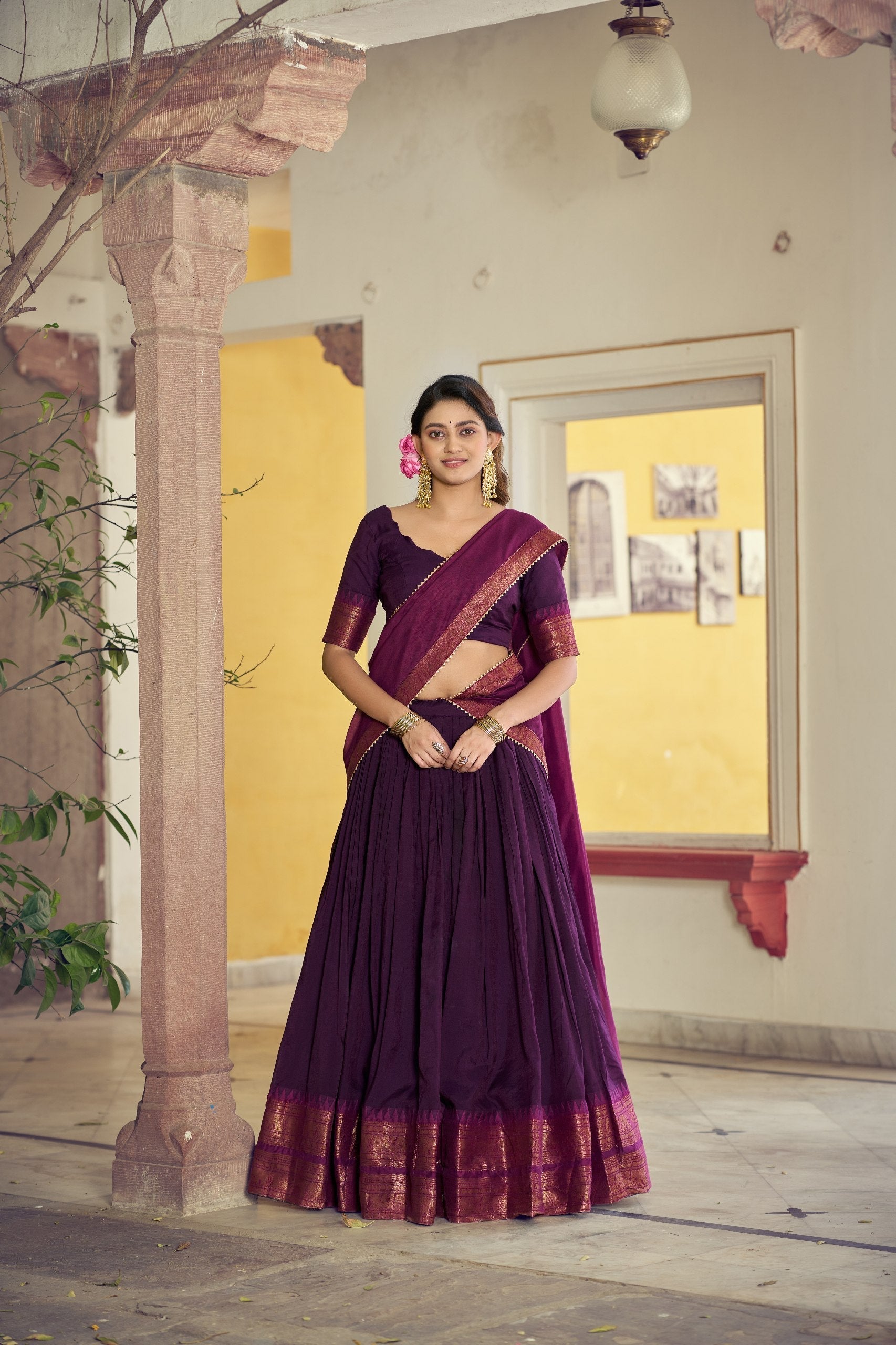 Purple Kalamkari Print Lehenga Set