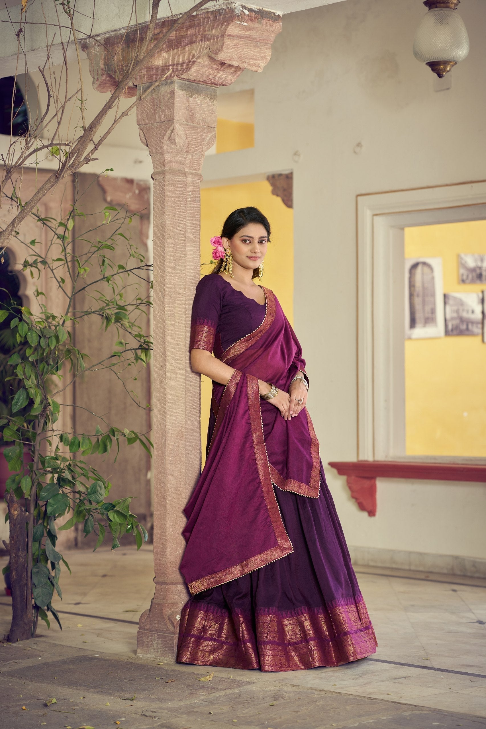 Purple Kalamkari Print Lehenga Set