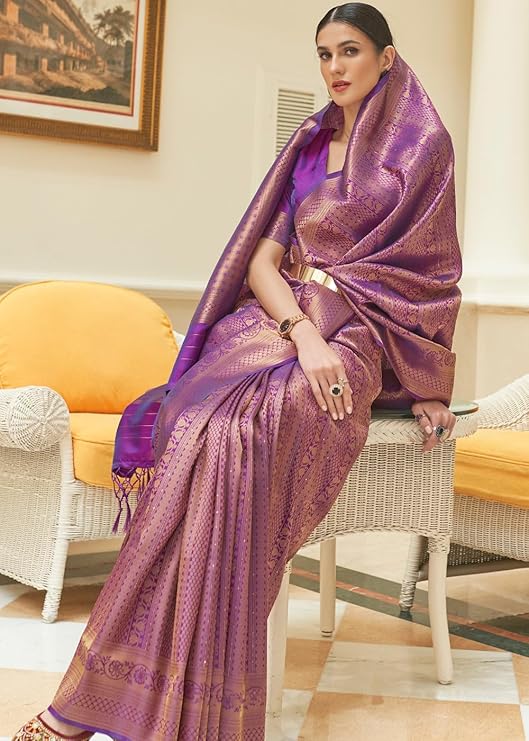 Purple Kanjivaram Silk Saree with Sequins Zari