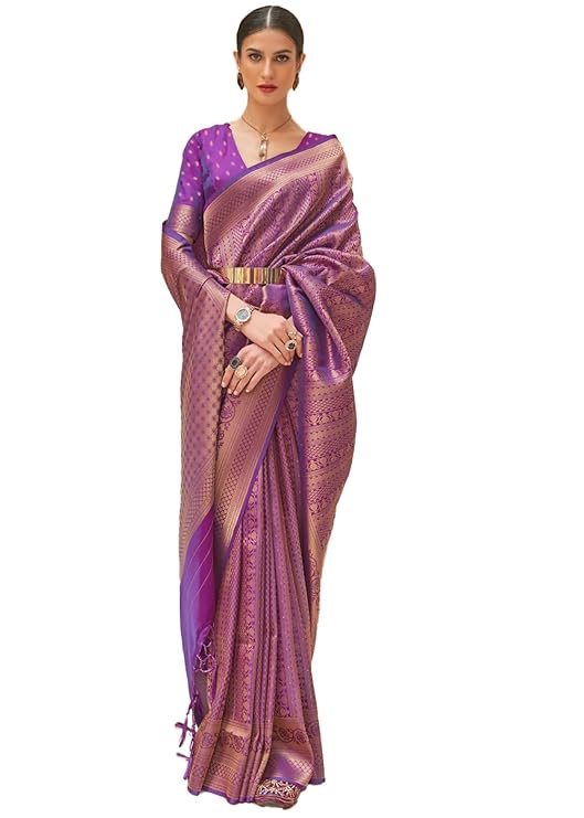 Purple Kanjivaram Silk Saree with Sequins Zari