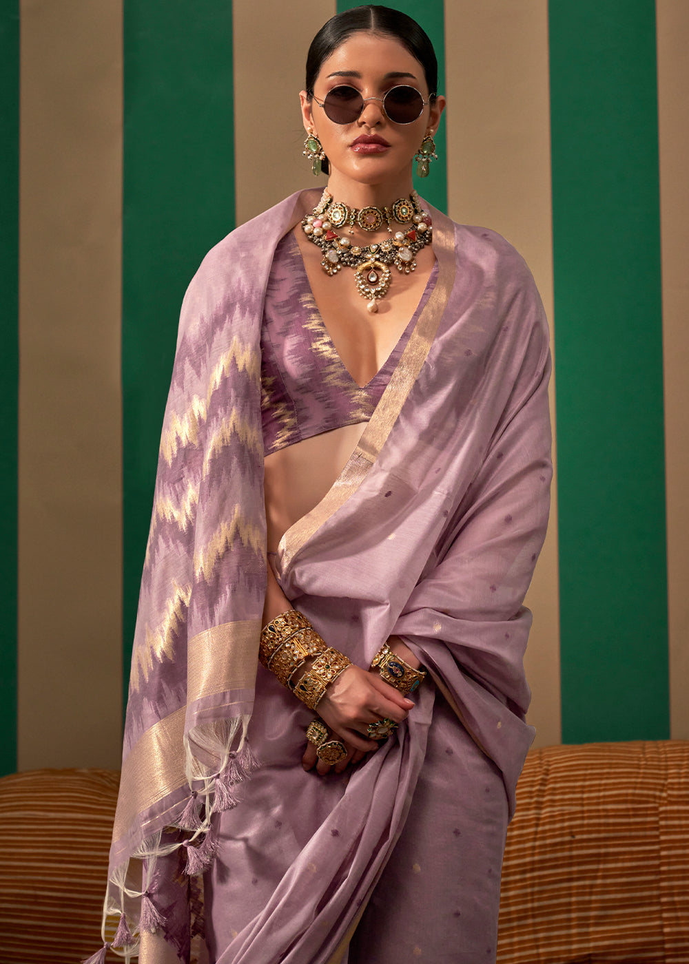 Purple Lustrous Spun Silk Saree with Cotton Blend