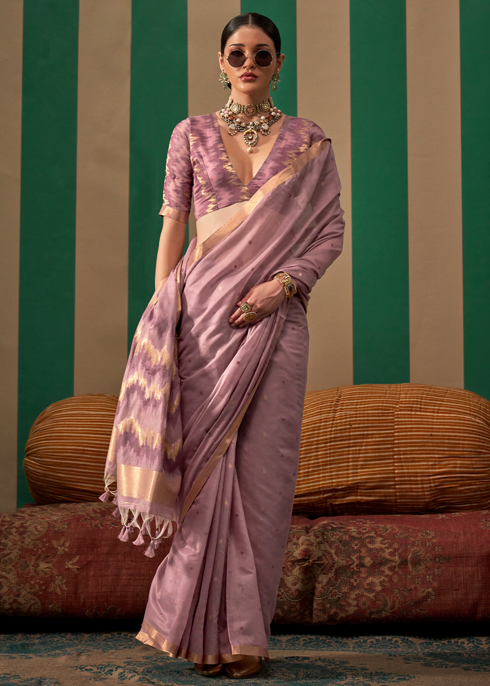Purple Lustrous Spun Silk Saree with Cotton Blend