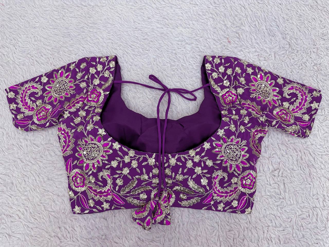 Purple Luxe Faux Georgette Semi-Stitched Lehenga Set with Thread & Sequence Work