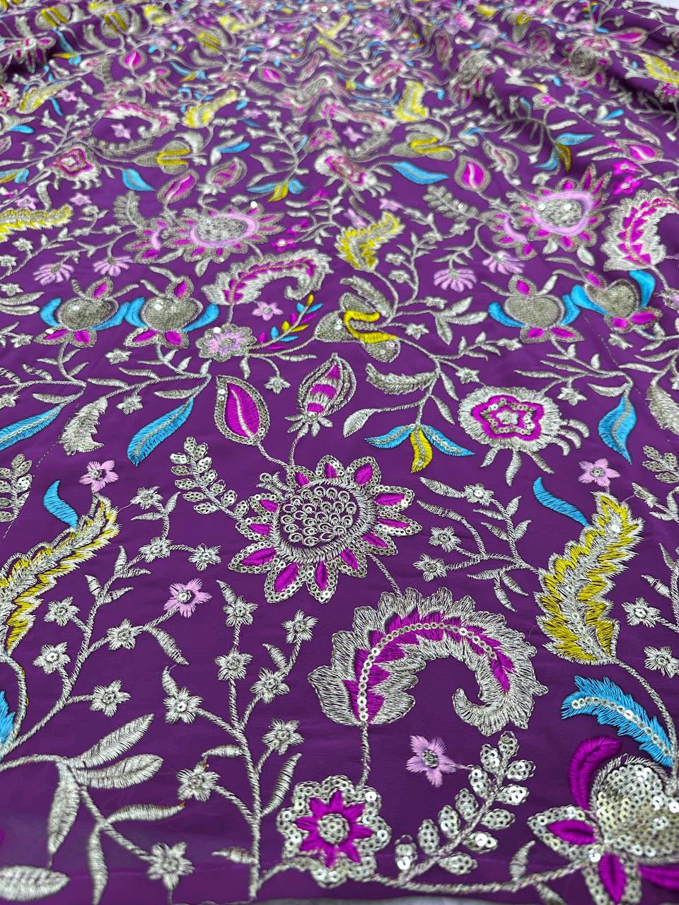 Purple Luxe Faux Georgette Semi-Stitched Lehenga Set with Thread & Sequence Work