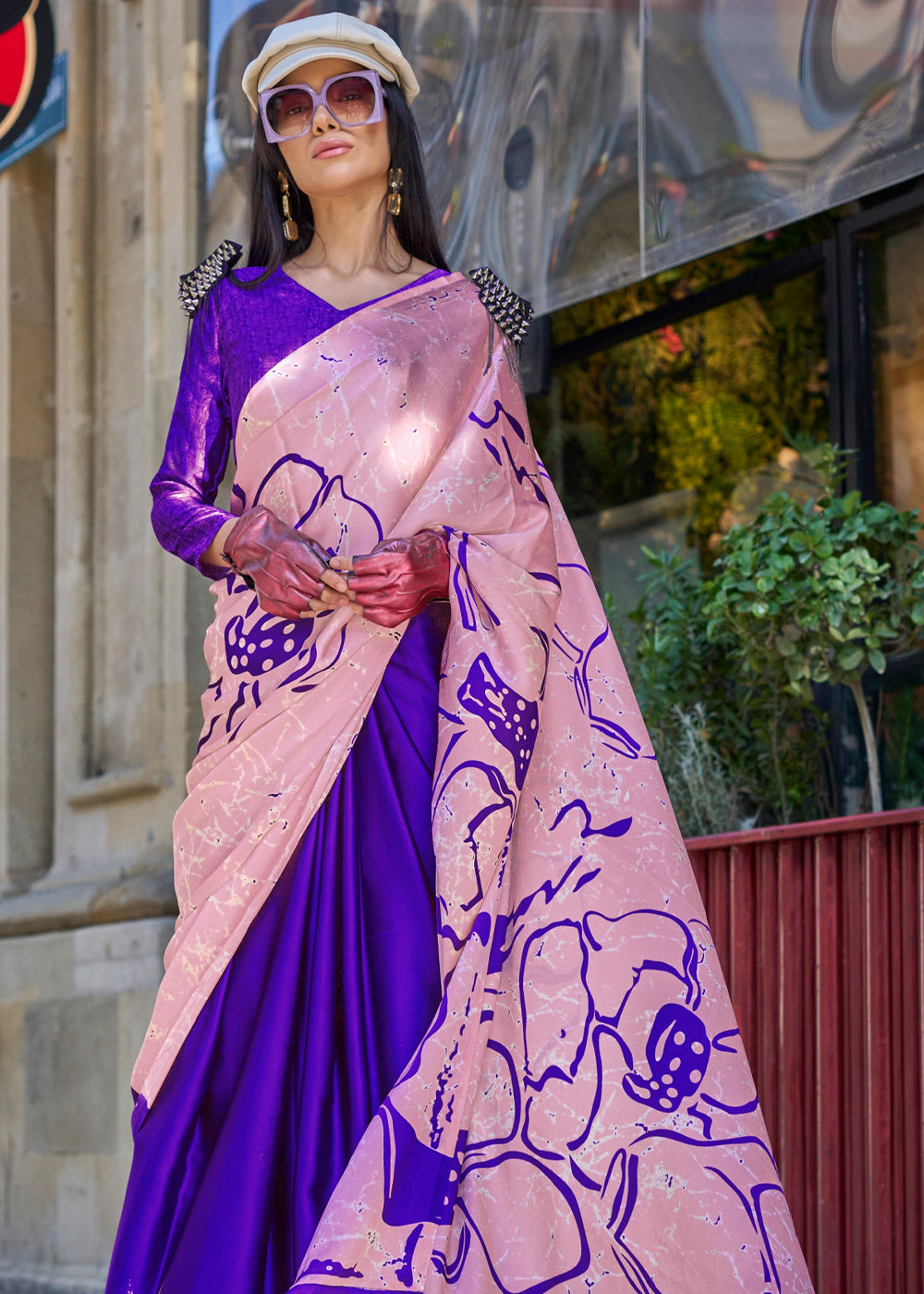 Purple Luxurious Satin Crepe Saree – Elegance with a Graceful Drape