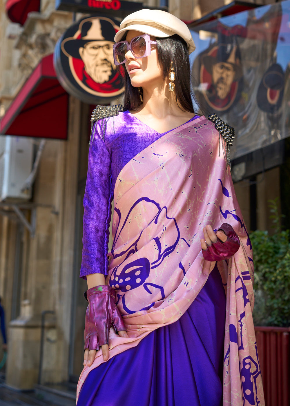 Purple Luxurious Satin Crepe Saree – Elegance with a Graceful Drape