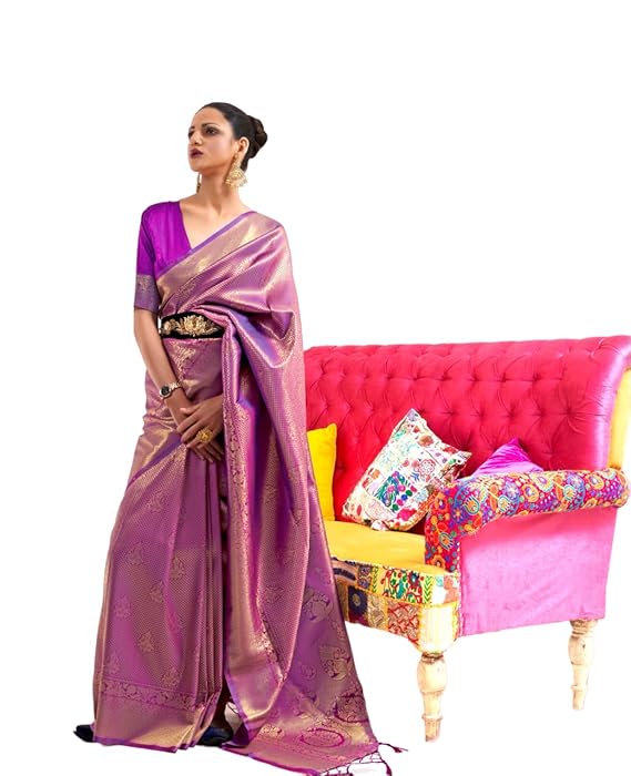 Purple Luxurious Silk Jacquard Saree with Blouse Piece – Perfect for Festivals