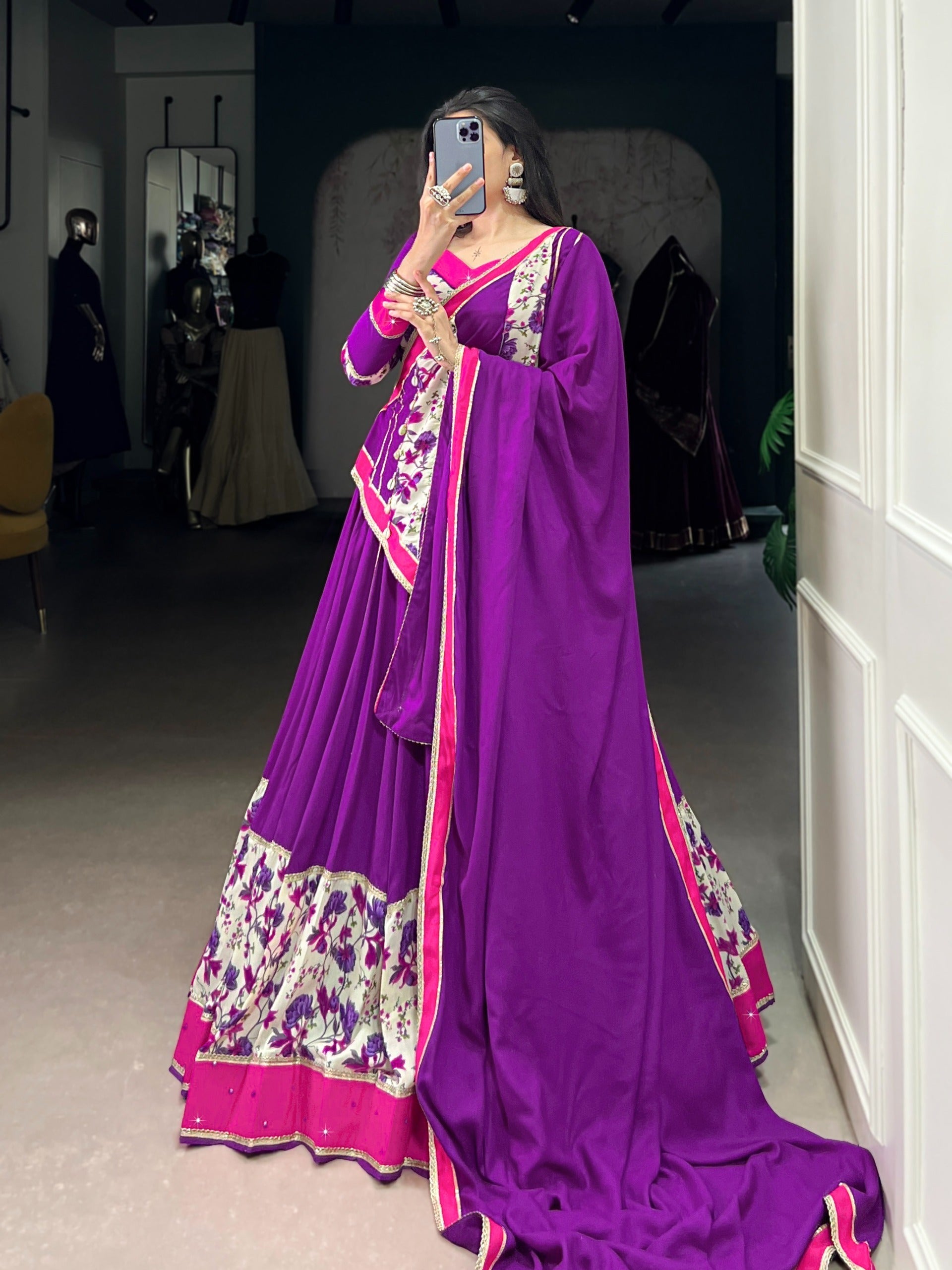 Purple Mirror Charm Ethnic Lehenga Set