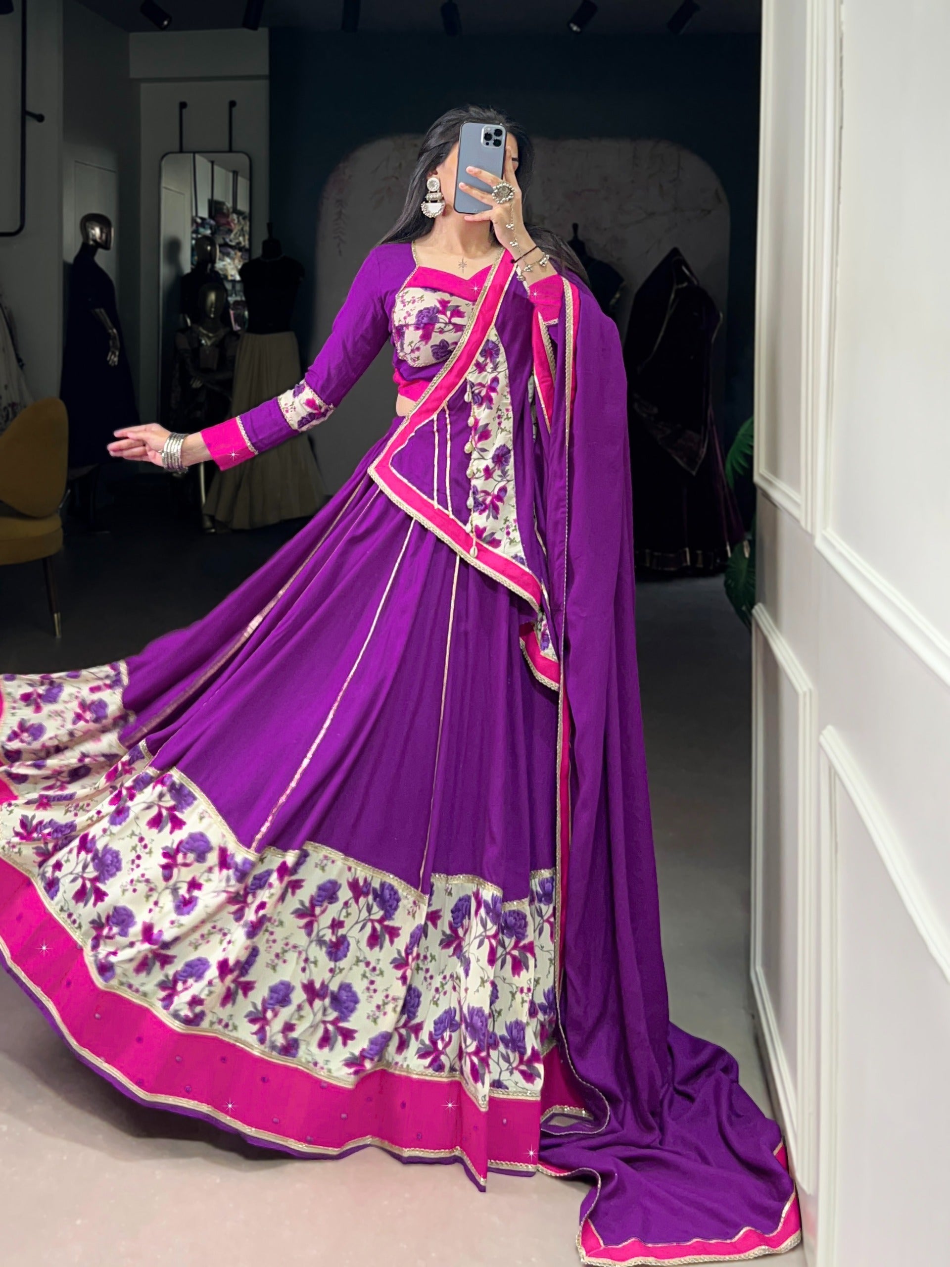 Purple Mirror Charm Ethnic Lehenga Set