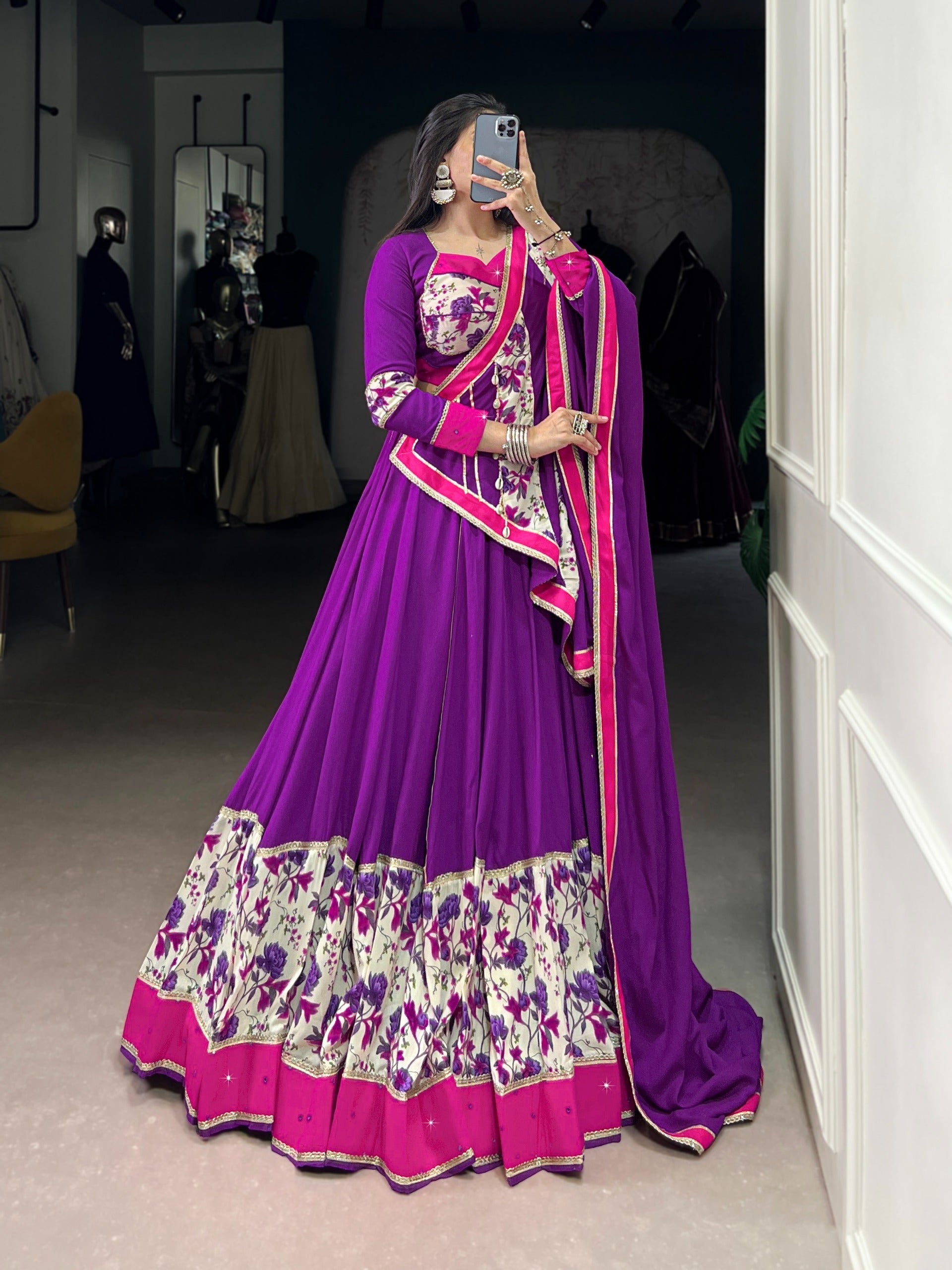 Purple Mirror Charm Ethnic Lehenga Set