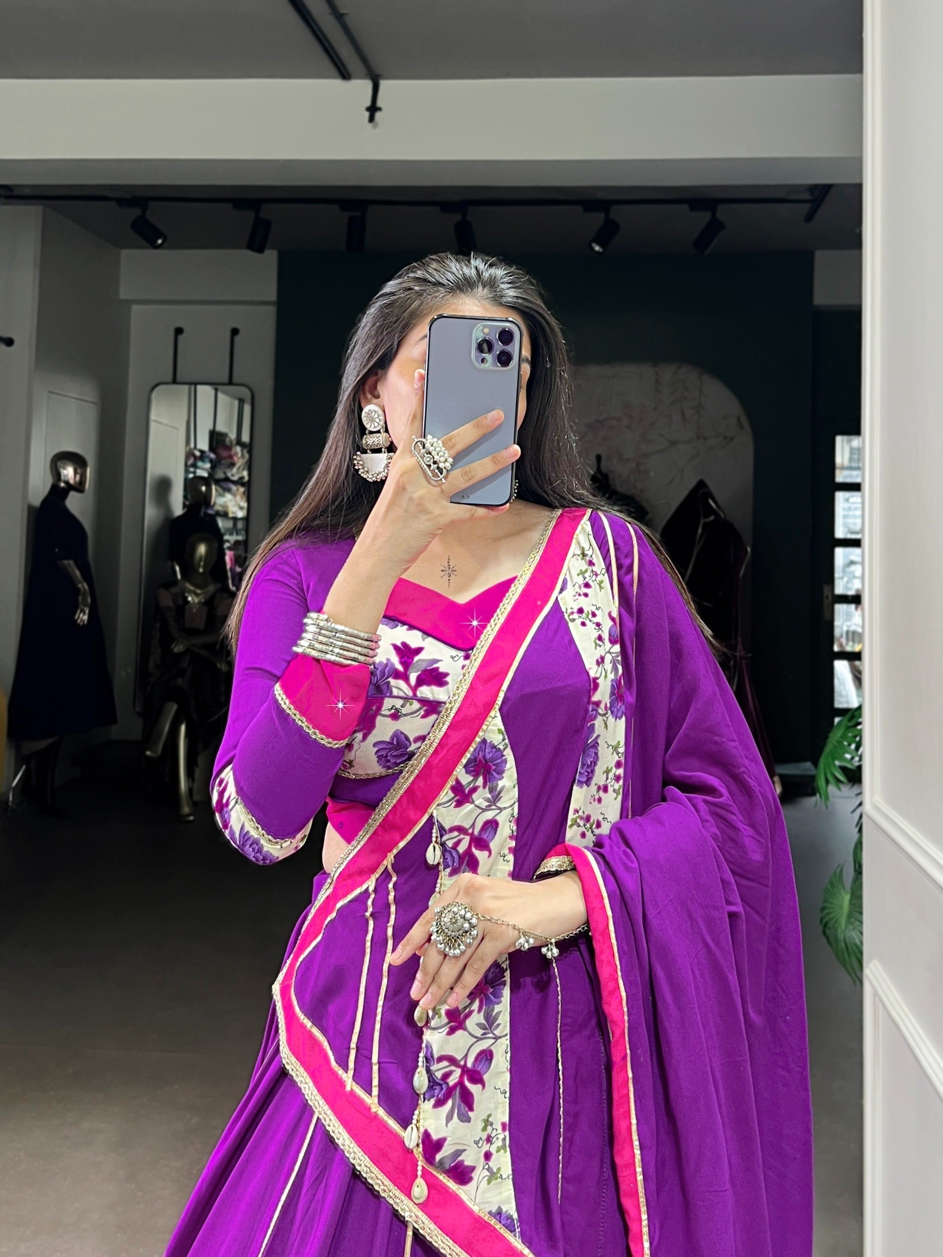 Purple Mirror Charm Ethnic Lehenga Set