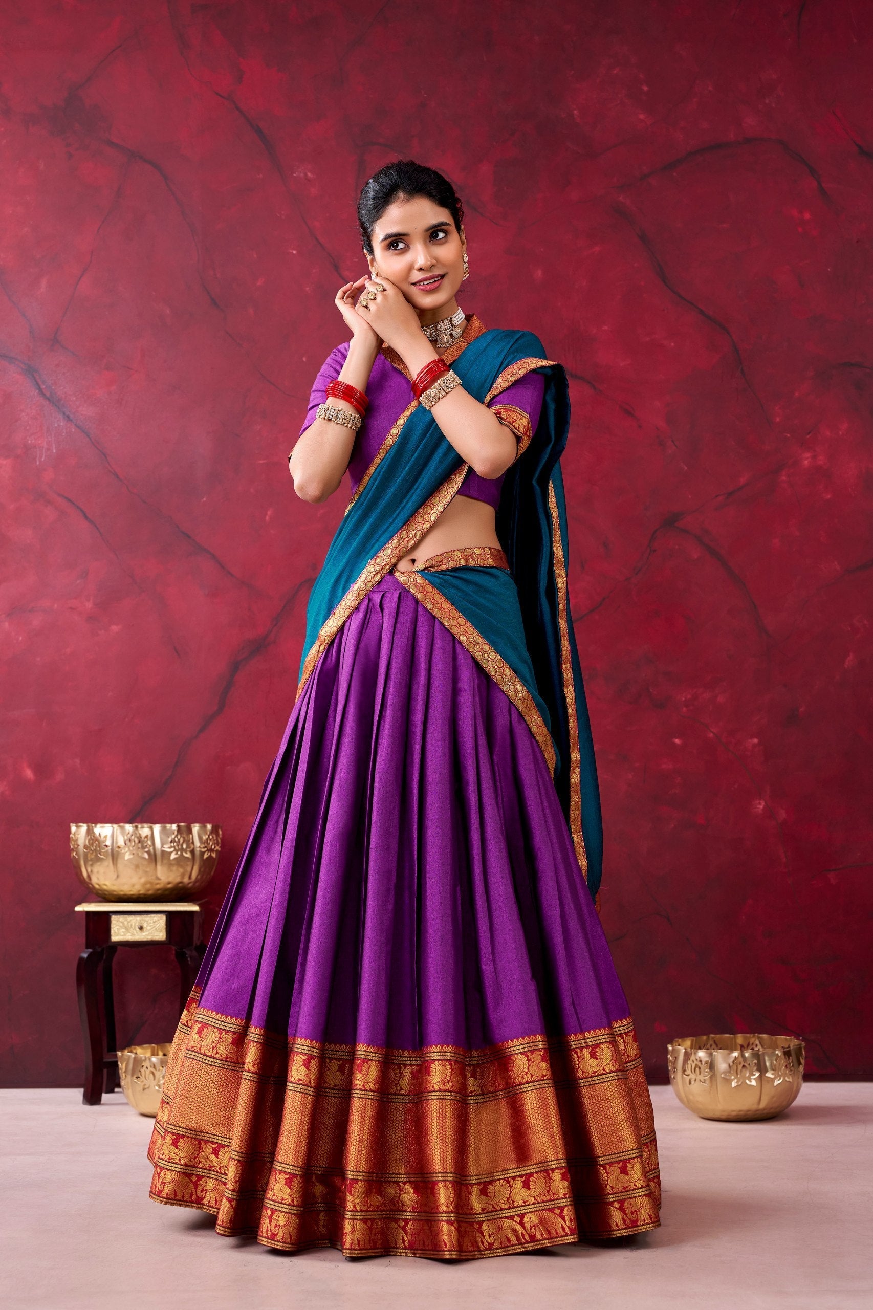 Purple Narayan Pet Cotton Lehenga Set