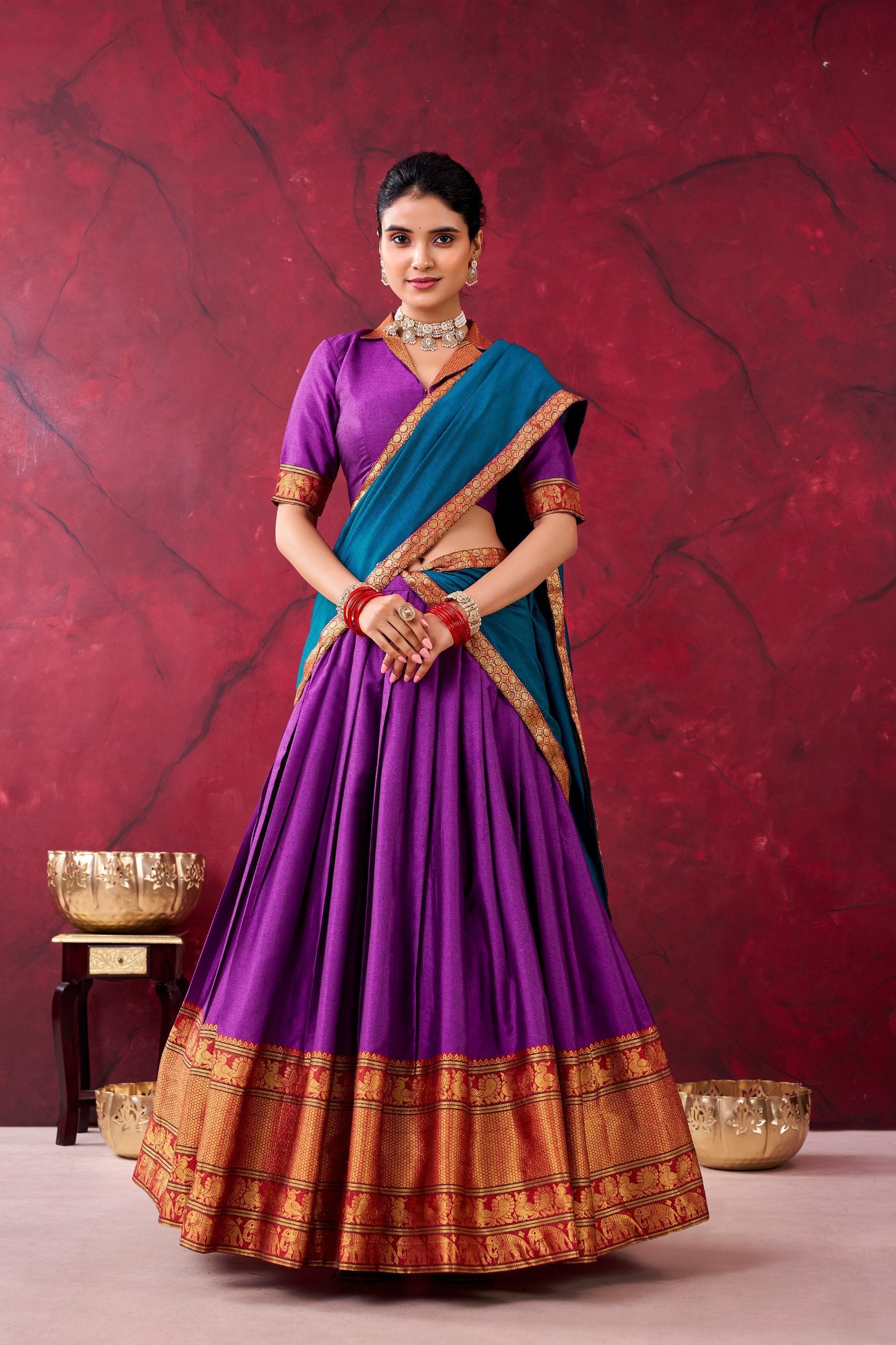 Purple Narayan Pet Cotton Lehenga Set