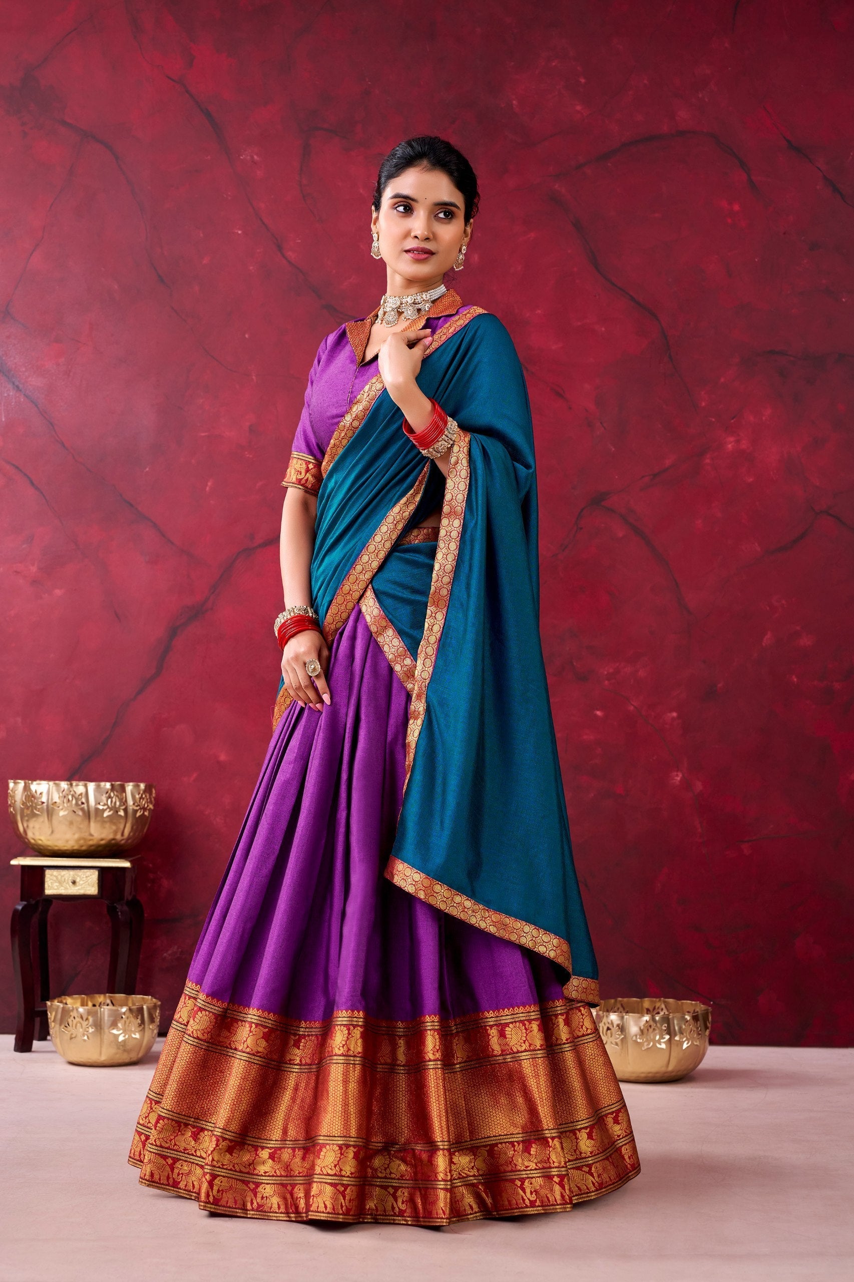 Purple Narayan Pet Cotton Lehenga Set