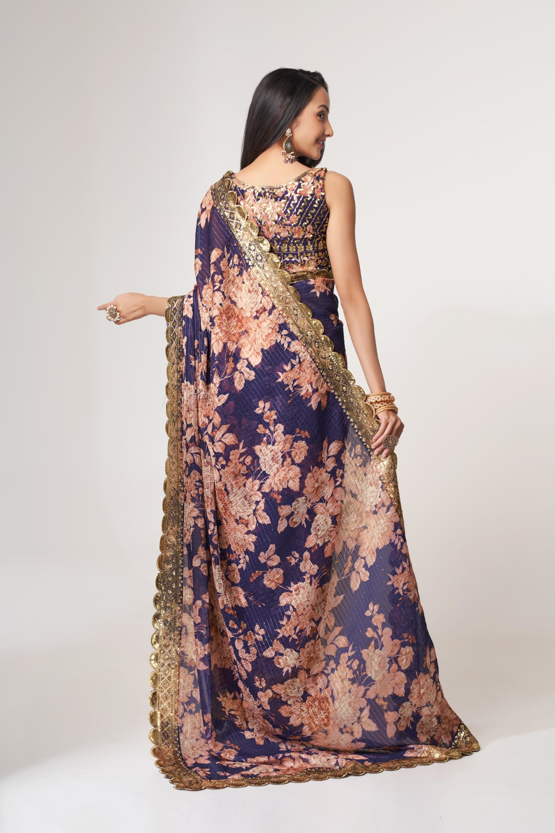 Purple Organza Saree with Sequin Embroidery and Digital Print