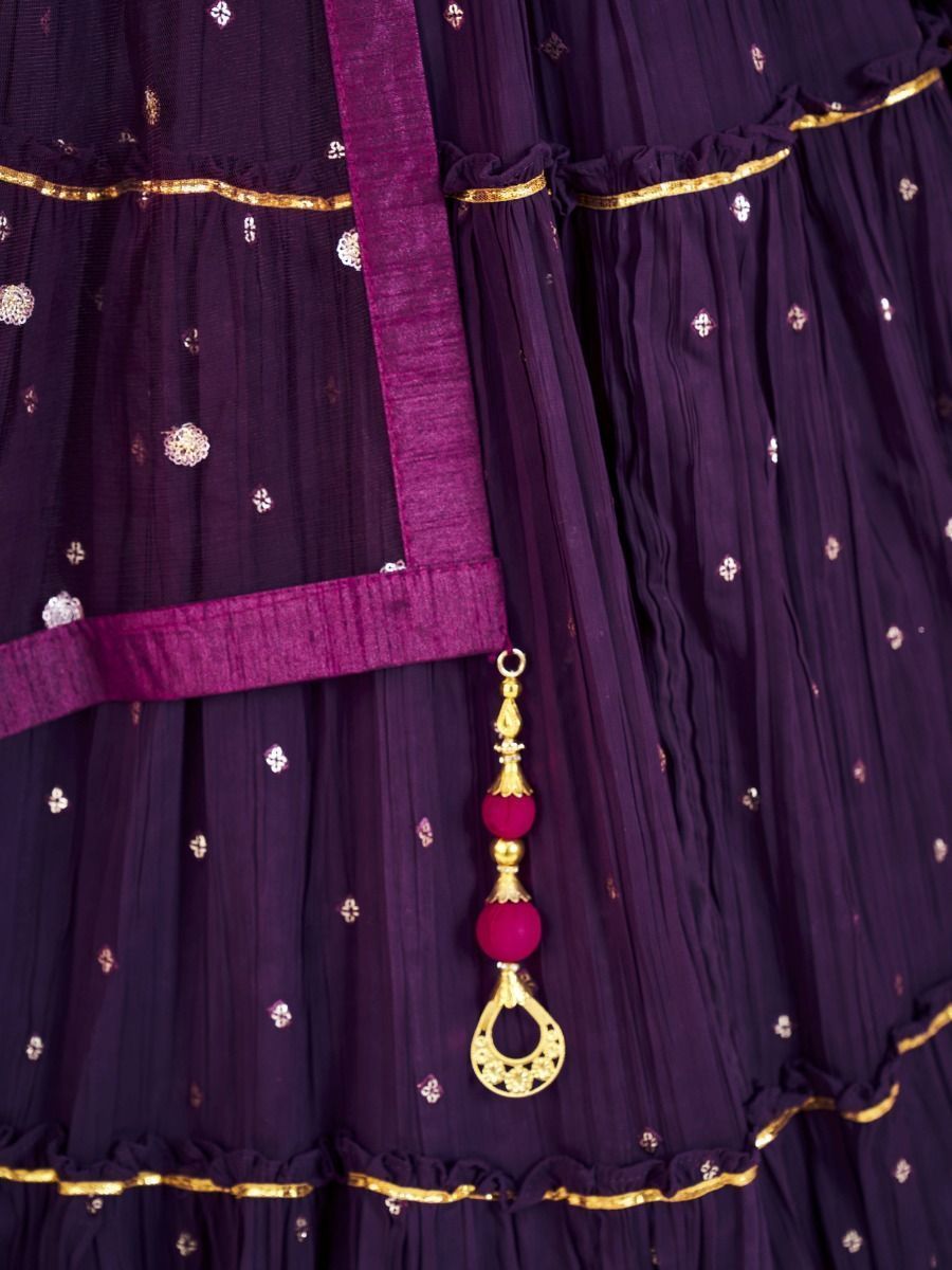 Purple Pakistani Georgette Lehenga Choli For Indian Festivals & Weddings - Sequence Embroidery Work, Thread Embroidery Work, Mirror Work