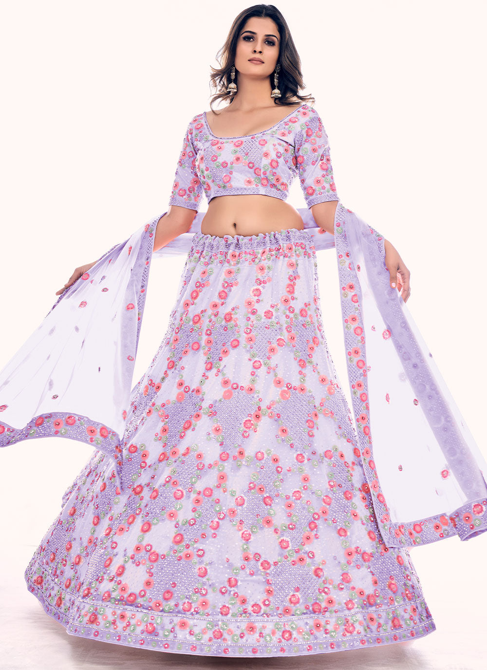 Net Lehenga Choli In Purple Color