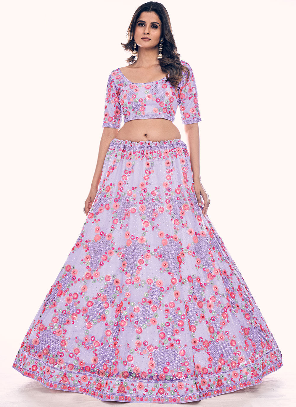 Net Lehenga Choli In Purple Color