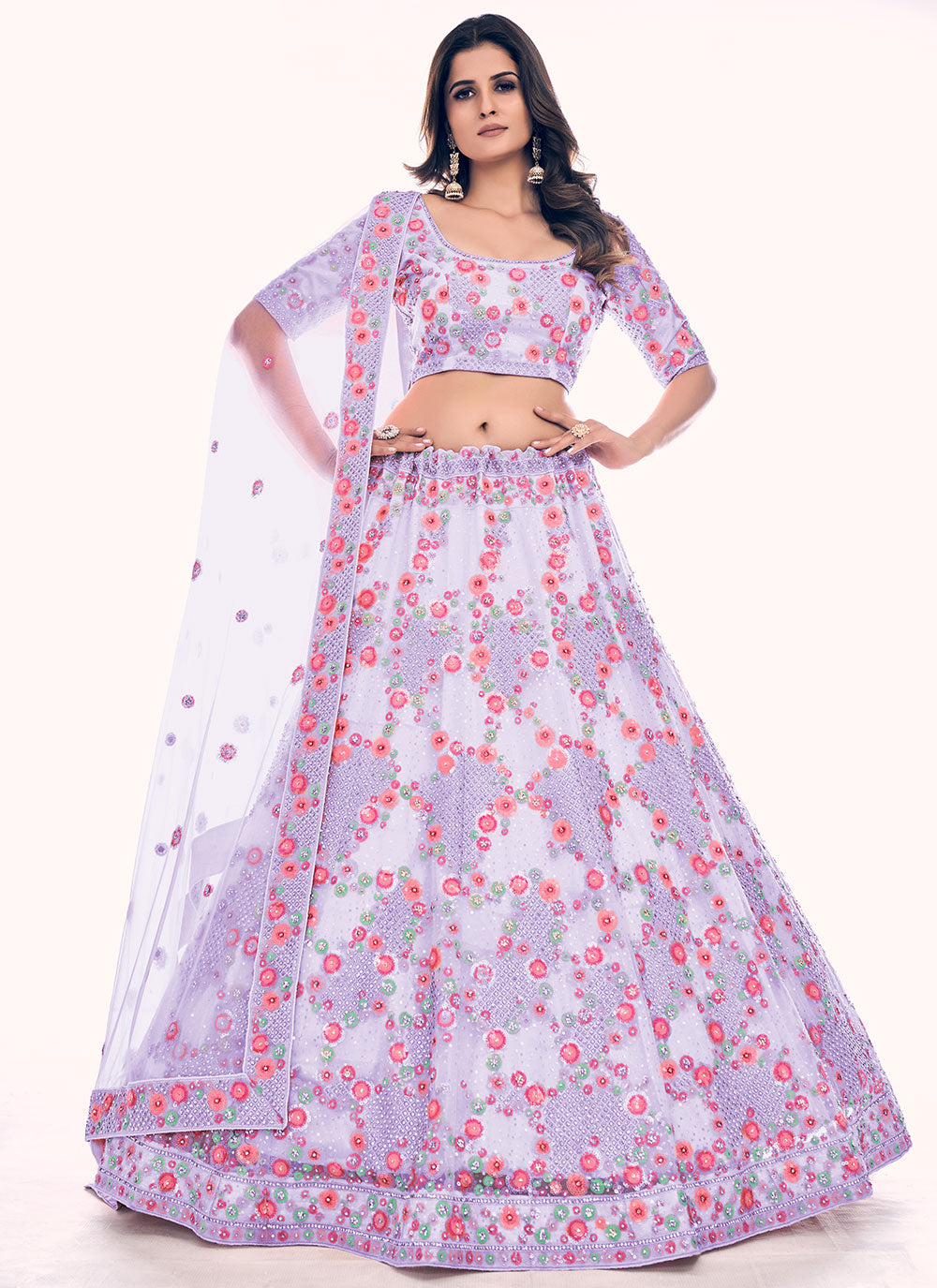 Net Lehenga Choli In Purple Color