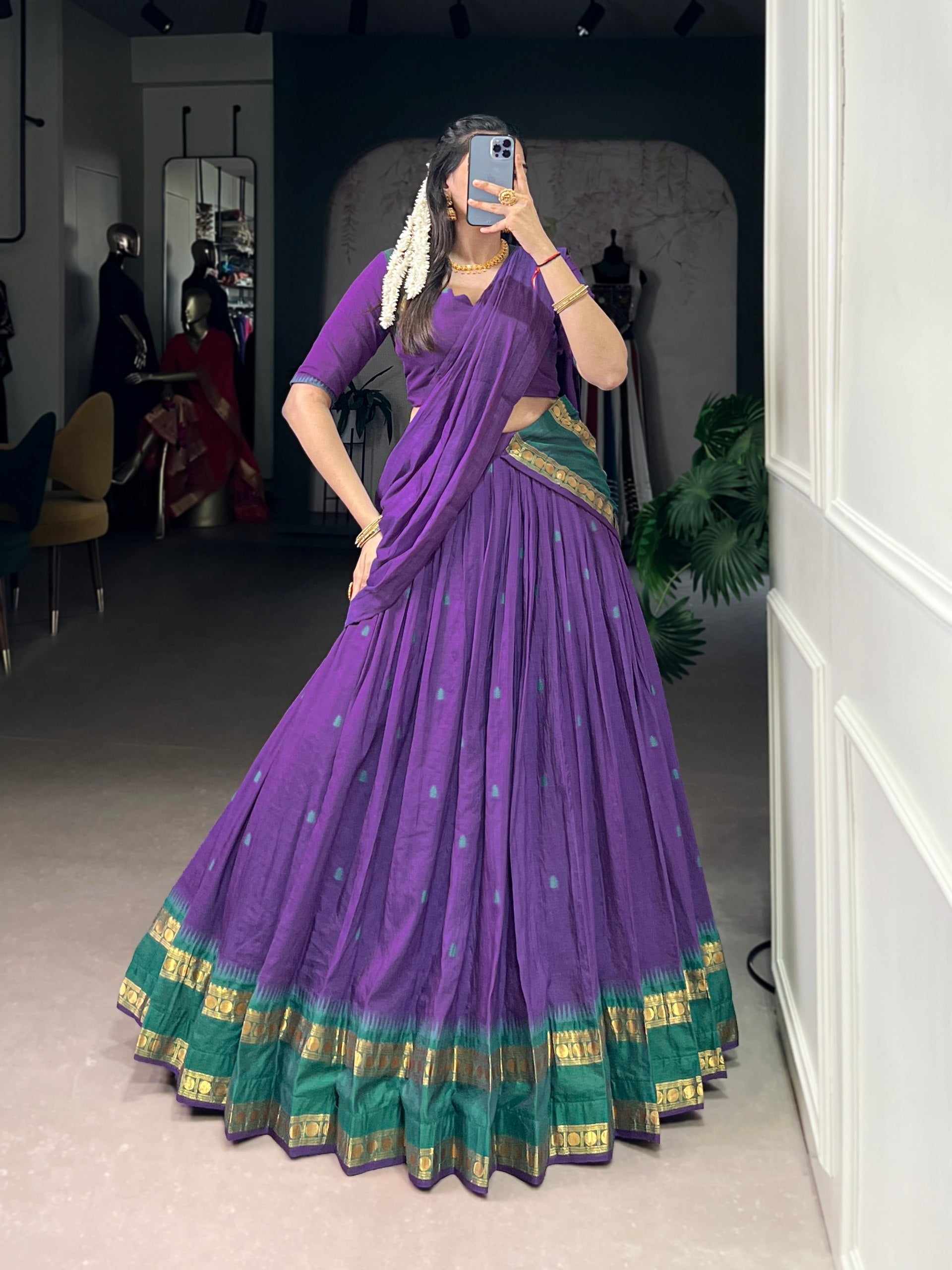 Purple Pure Chanderi Zari Weaving Lehenga Choli Set with Dupatta – Stitched Lehenga, Unstitched Blouse