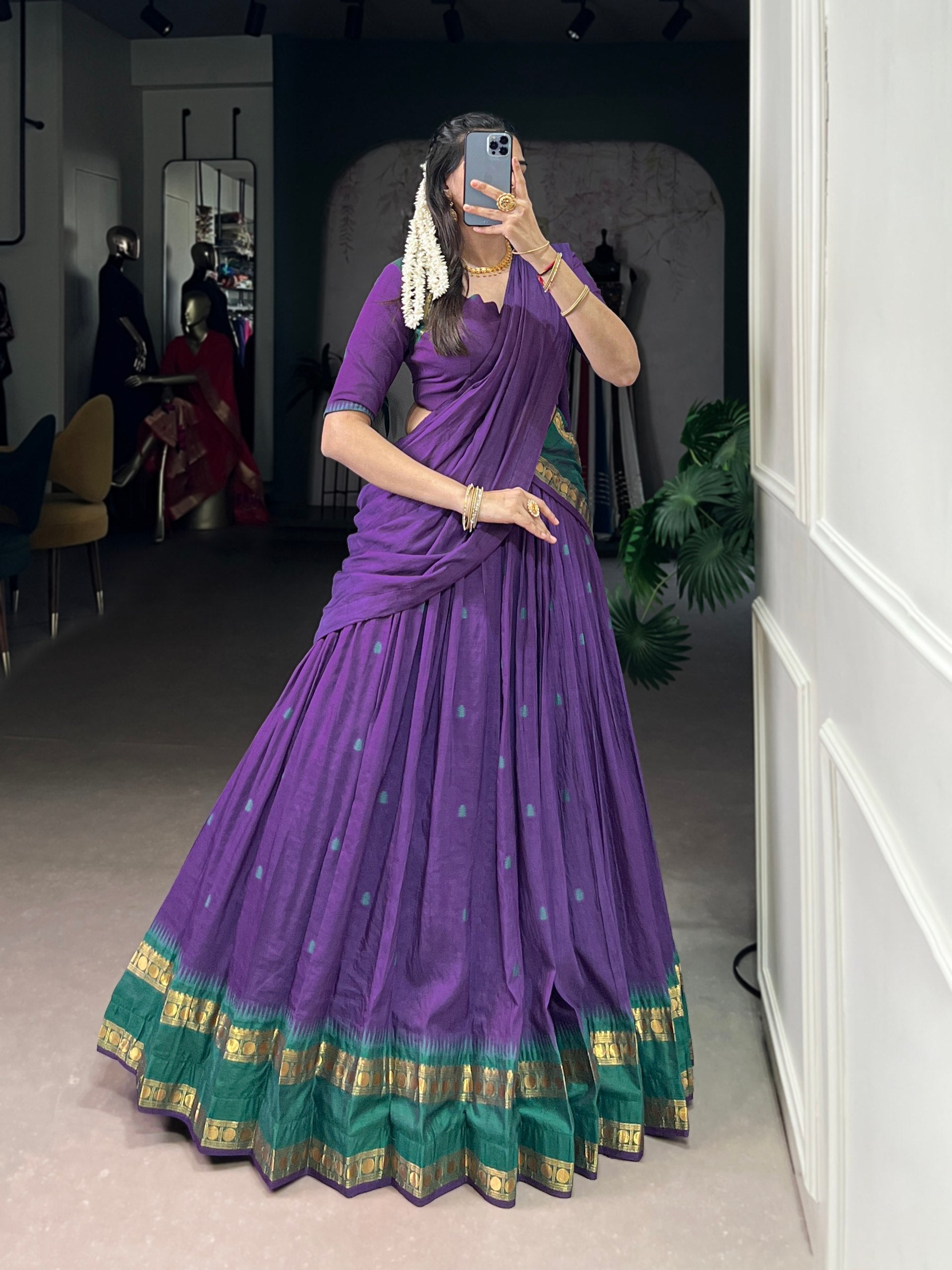 Purple Pure Chanderi Zari Weaving Lehenga Choli Set with Dupatta – Stitched Lehenga, Unstitched Blouse