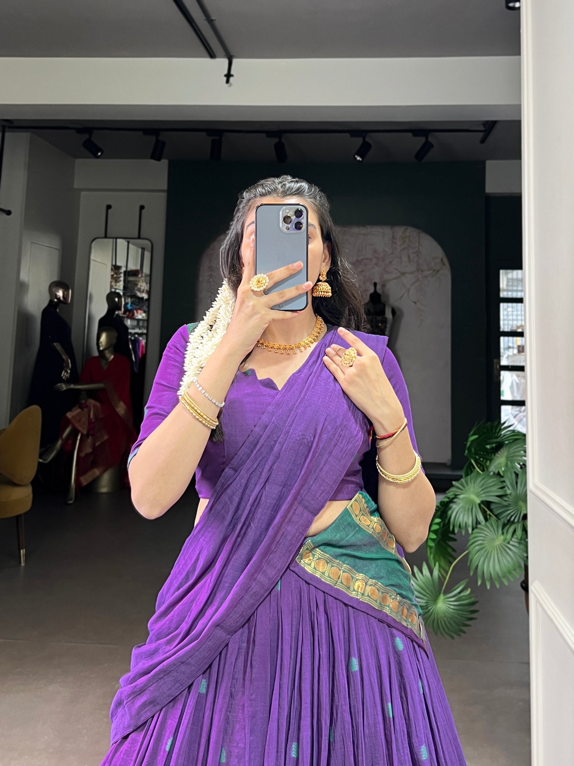 Purple Pure Chanderi Zari Weaving Lehenga Choli Set with Dupatta – Stitched Lehenga, Unstitched Blouse