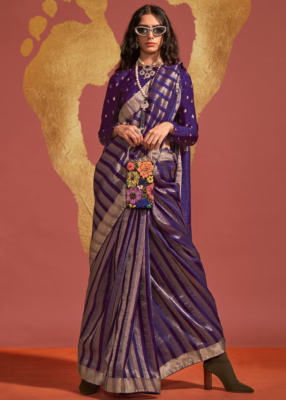 Purple Regal Banarasi Blended Silk Saree with Timeless Intricate Design