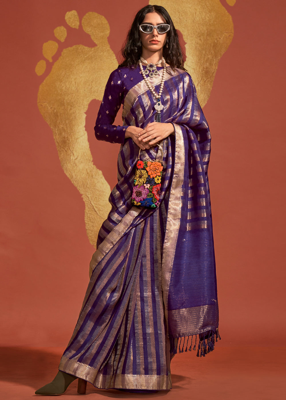 Purple Regal Banarasi Blended Silk Saree with Timeless Intricate Design