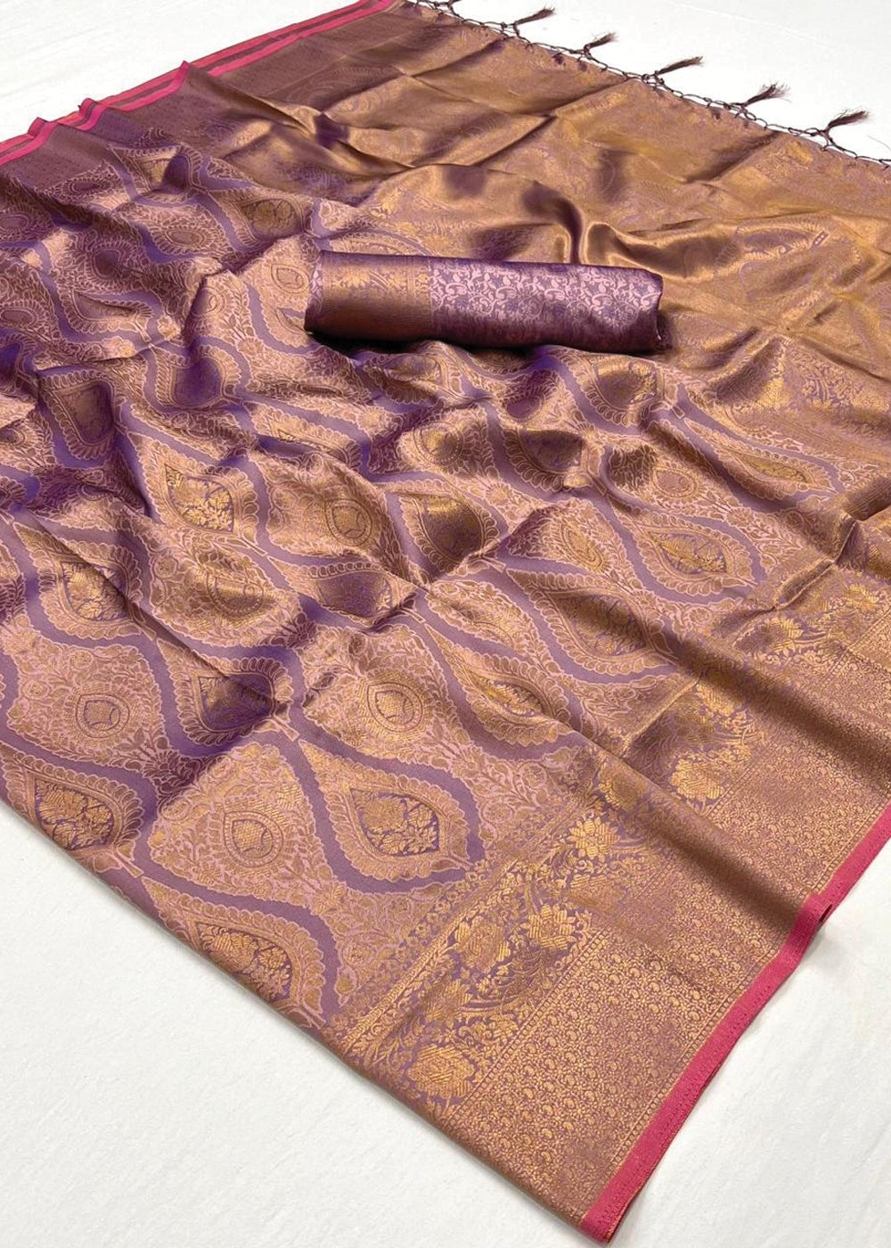 Purple Regal Banarasi Silk Saree with Gold & Silver Zari Brocade Work