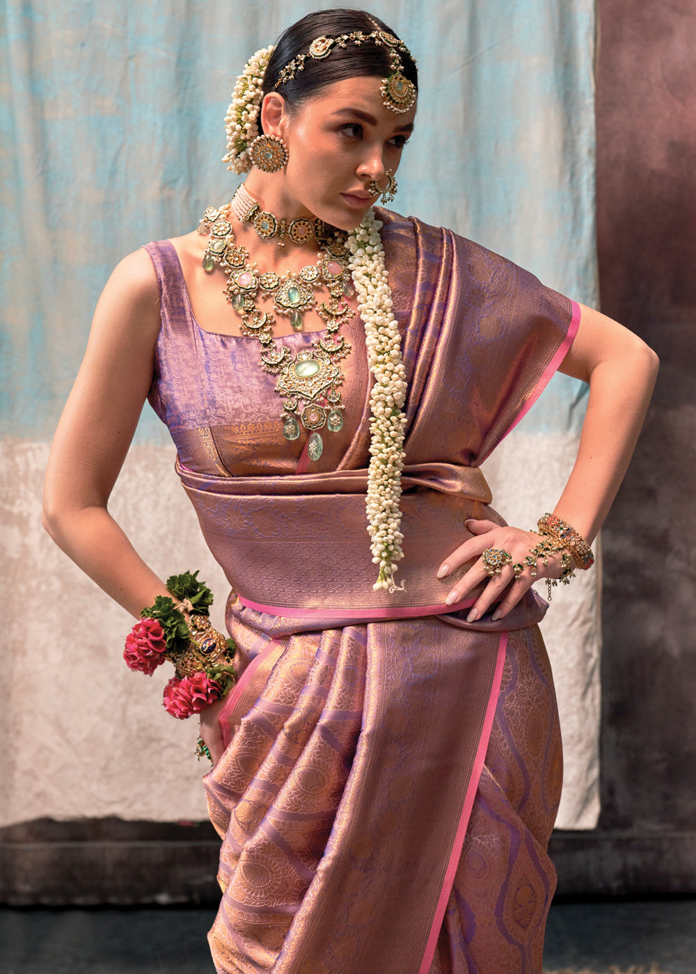 Purple Regal Banarasi Silk Saree with Gold & Silver Zari Brocade Work