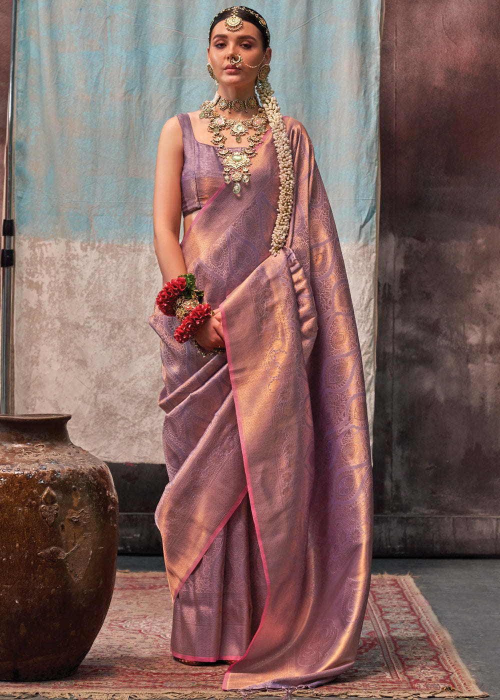 Purple Regal Banarasi Silk Saree with Gold & Silver Zari Brocade Work