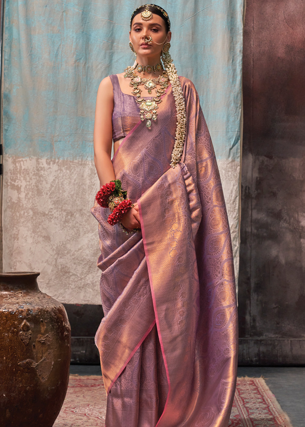 Purple Regal Banarasi Silk Saree with Gold & Silver Zari Brocade Work