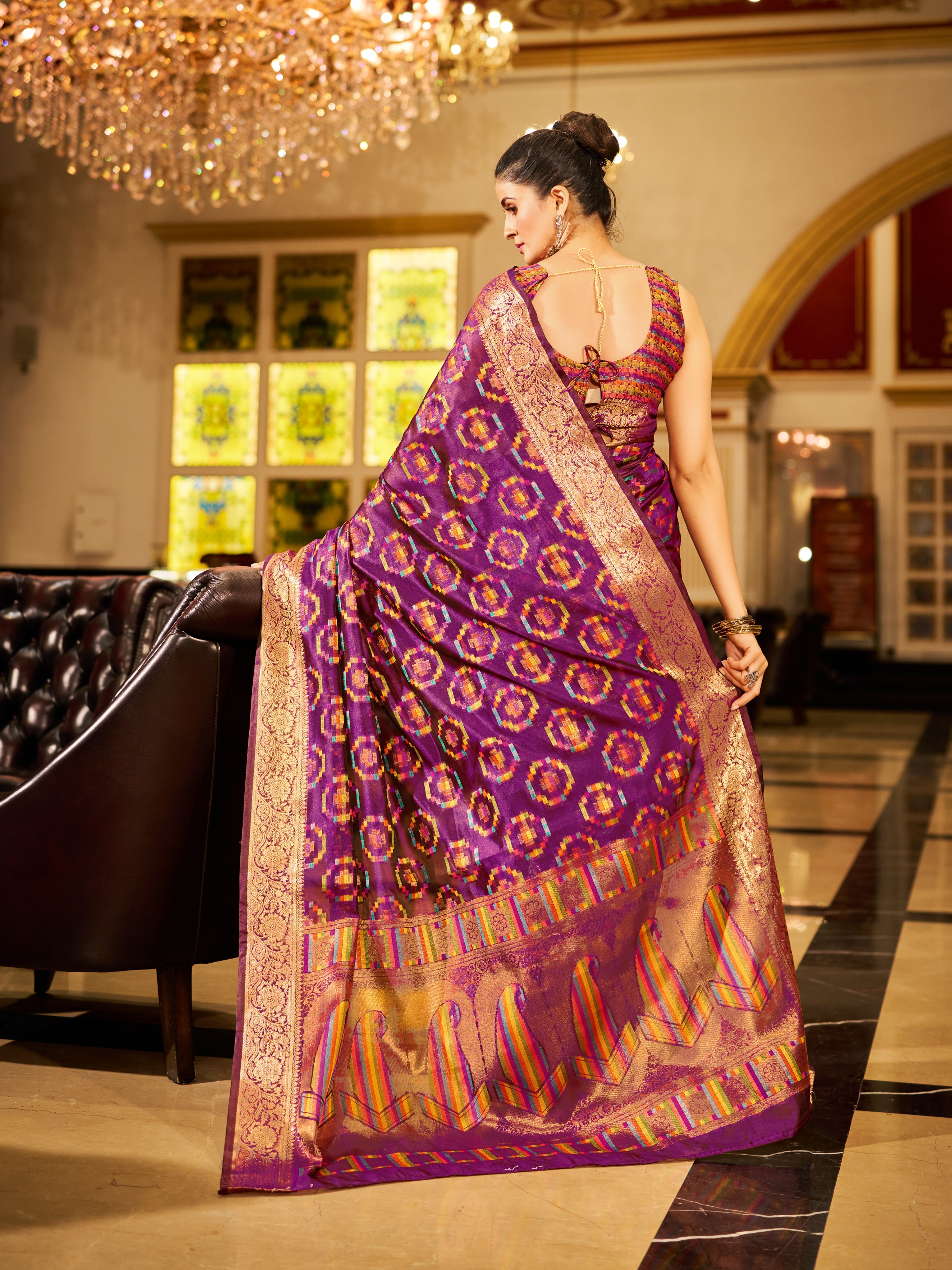 Purple Regal Kanjeevaram Organza Saree with Zari Woven Border