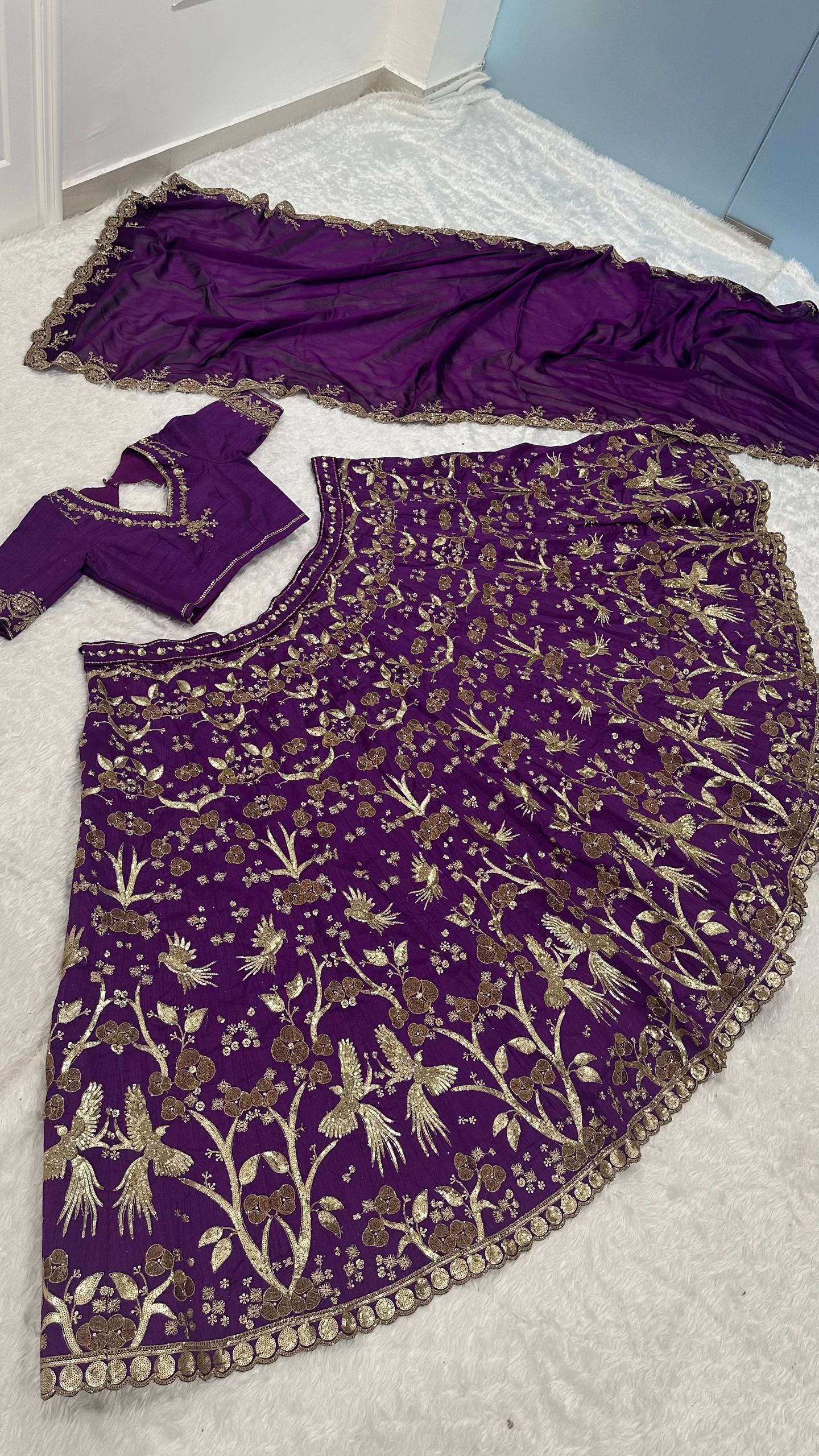Purple Regal Thai Silk Lehenga Set with Sequins, Zari & Dori Work