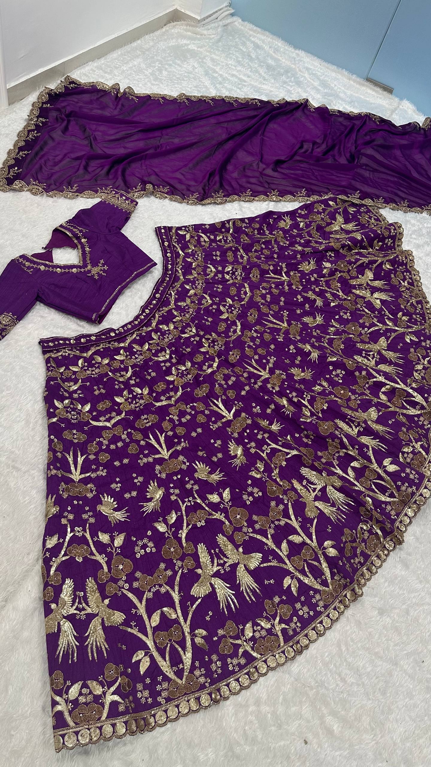 Purple Regal Thai Silk Lehenga Set with Sequins, Zari & Dori Work