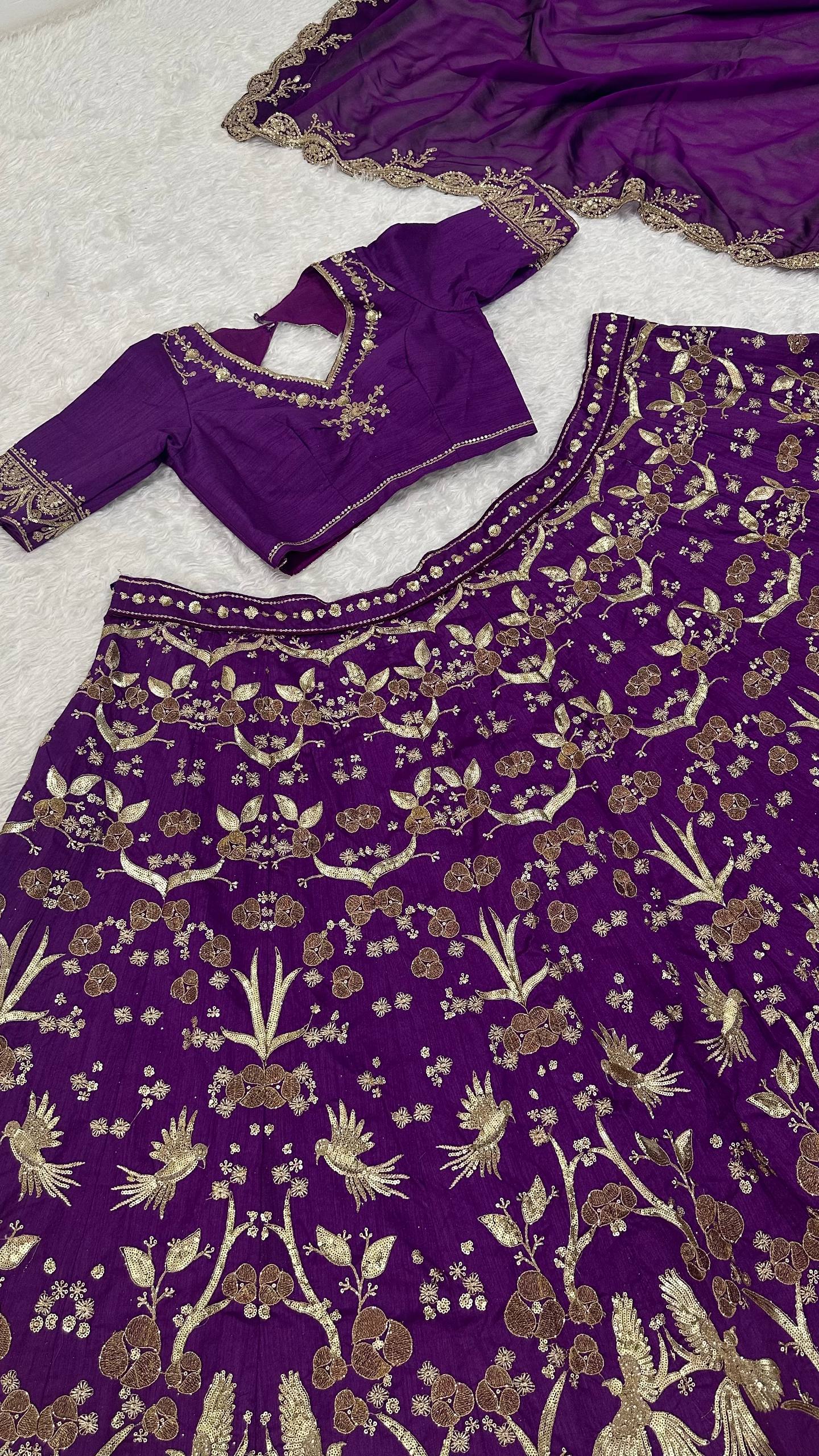 Purple Regal Thai Silk Lehenga Set with Sequins, Zari & Dori Work