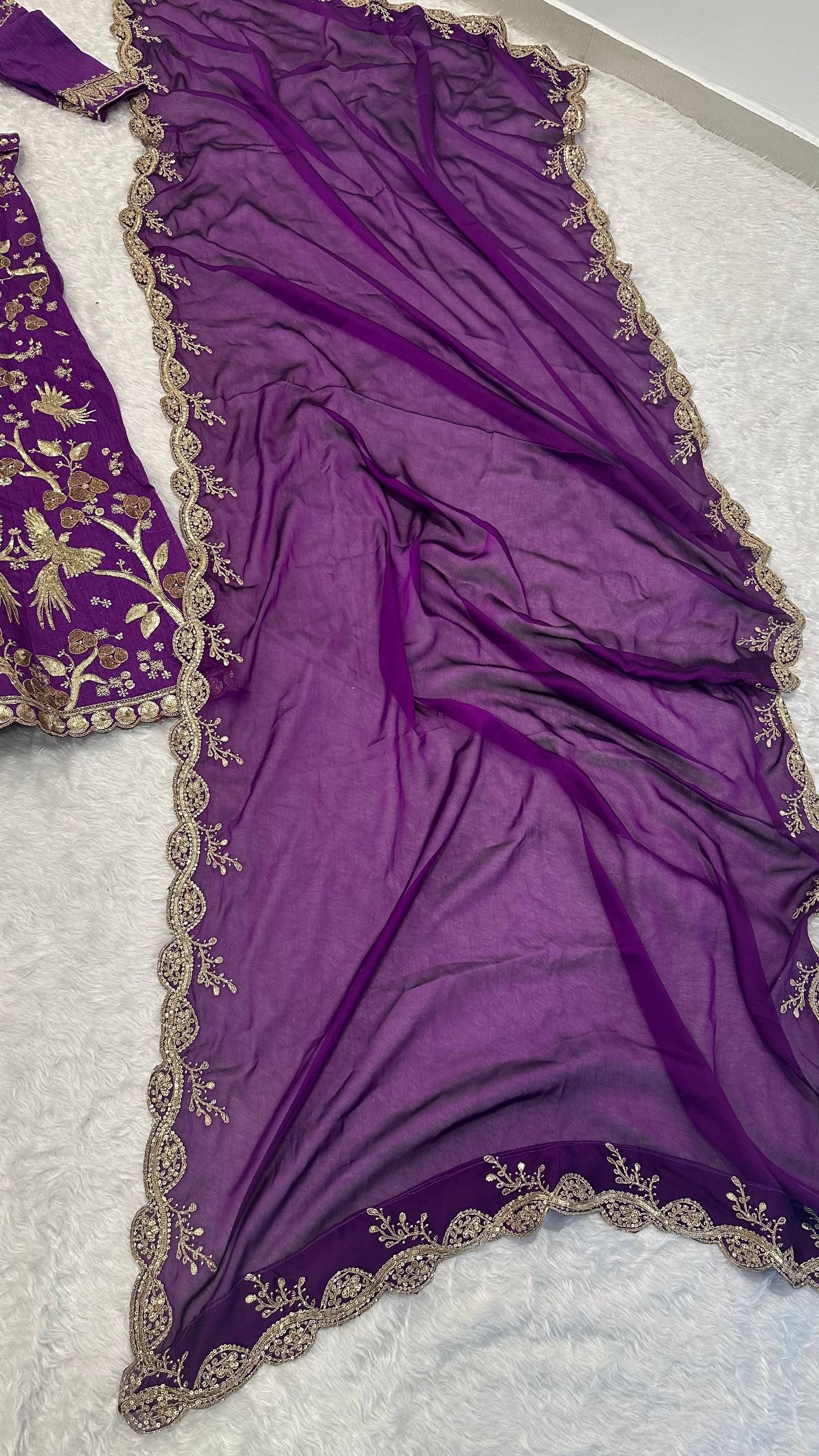 Purple Regal Thai Silk Lehenga Set with Sequins, Zari & Dori Work