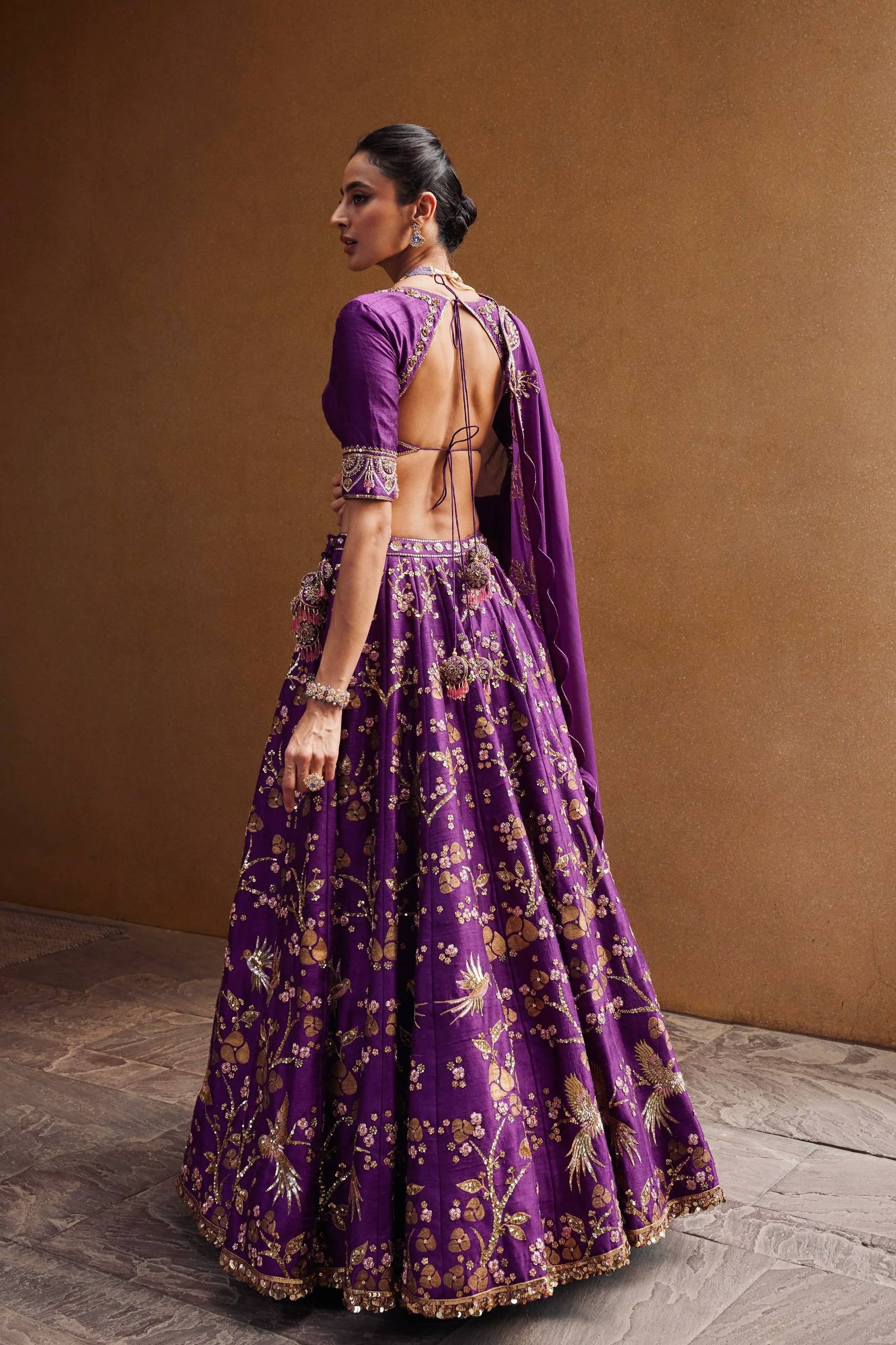 Purple Regal Thai Silk Lehenga Set with Sequins, Zari & Dori Work