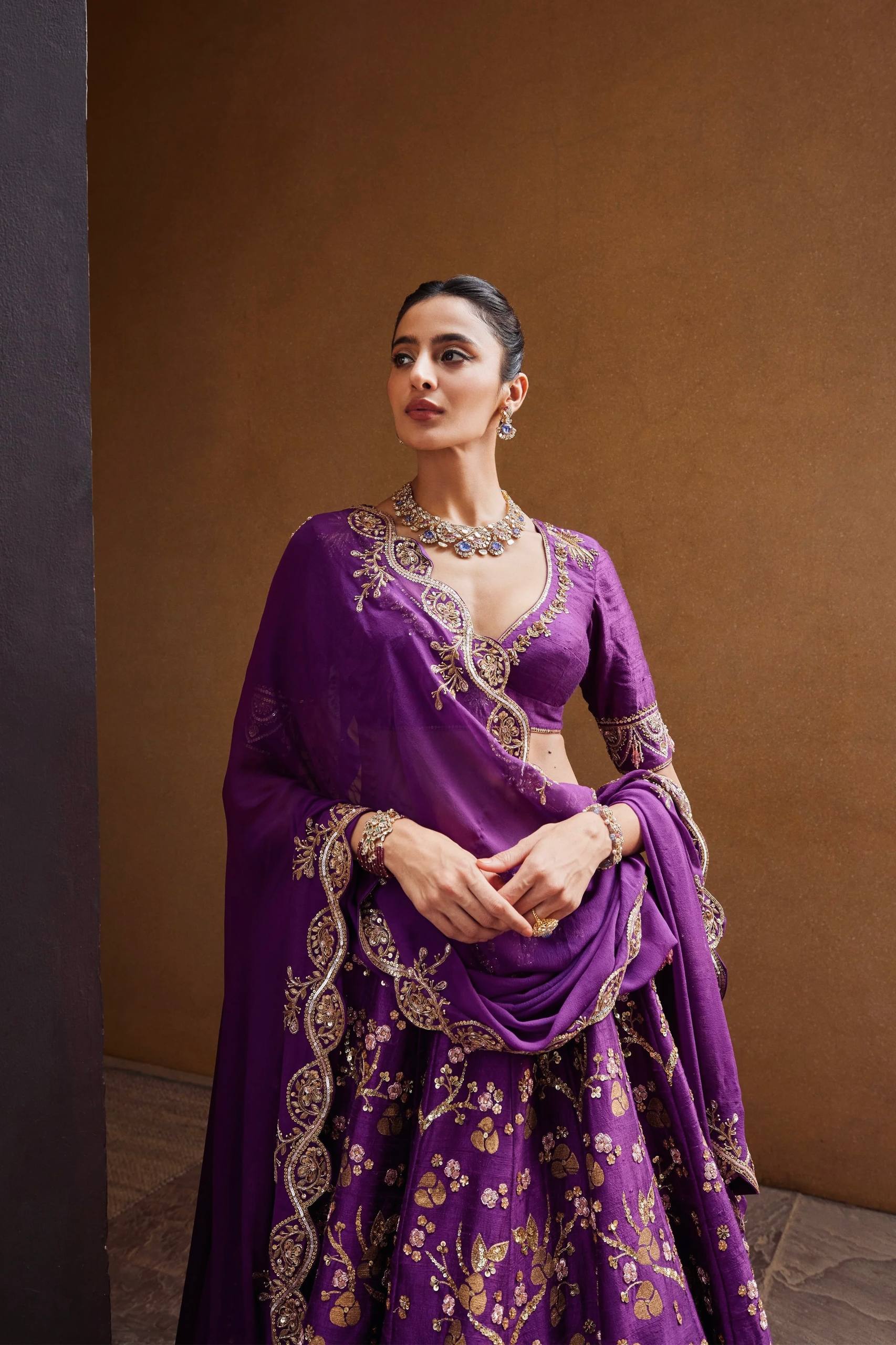 Purple Regal Thai Silk Lehenga Set with Sequins, Zari & Dori Work