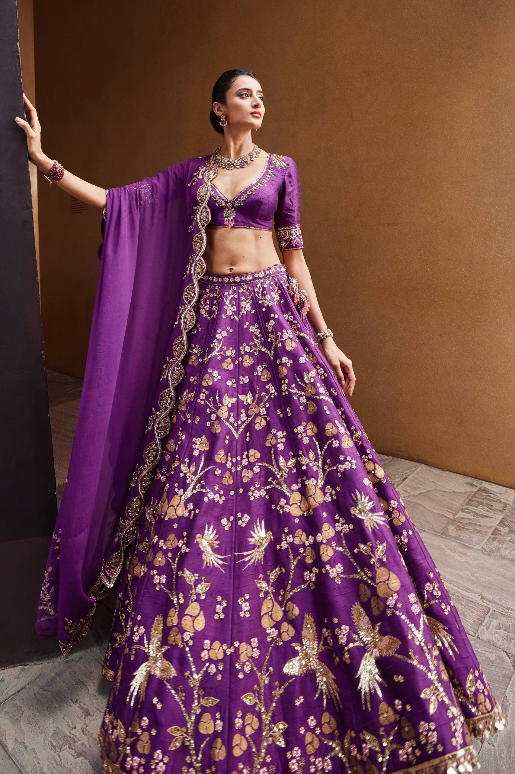 Purple Regal Thai Silk Lehenga Set with Sequins, Zari & Dori Work