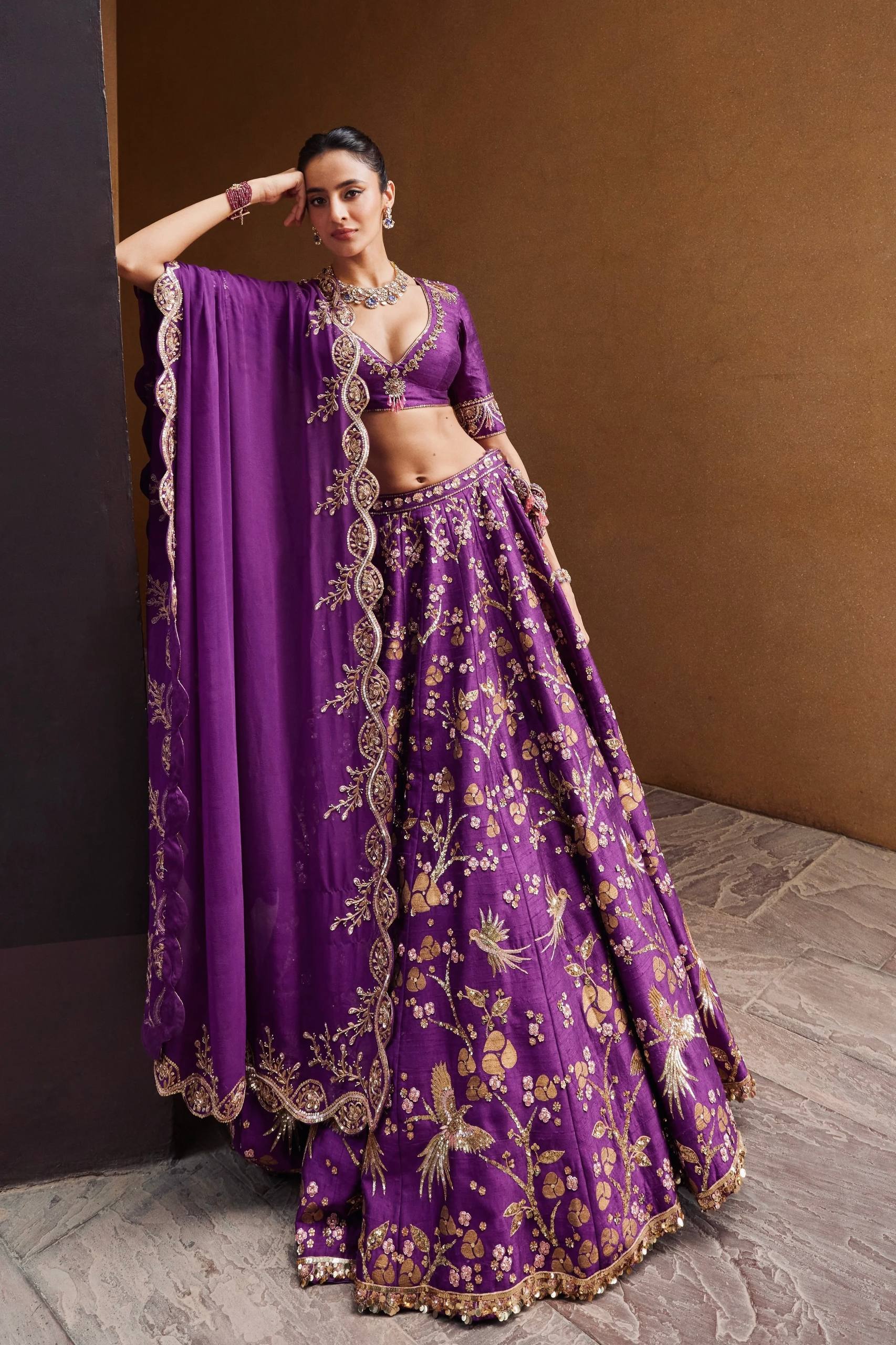 Purple Regal Thai Silk Lehenga Set with Sequins, Zari & Dori Work