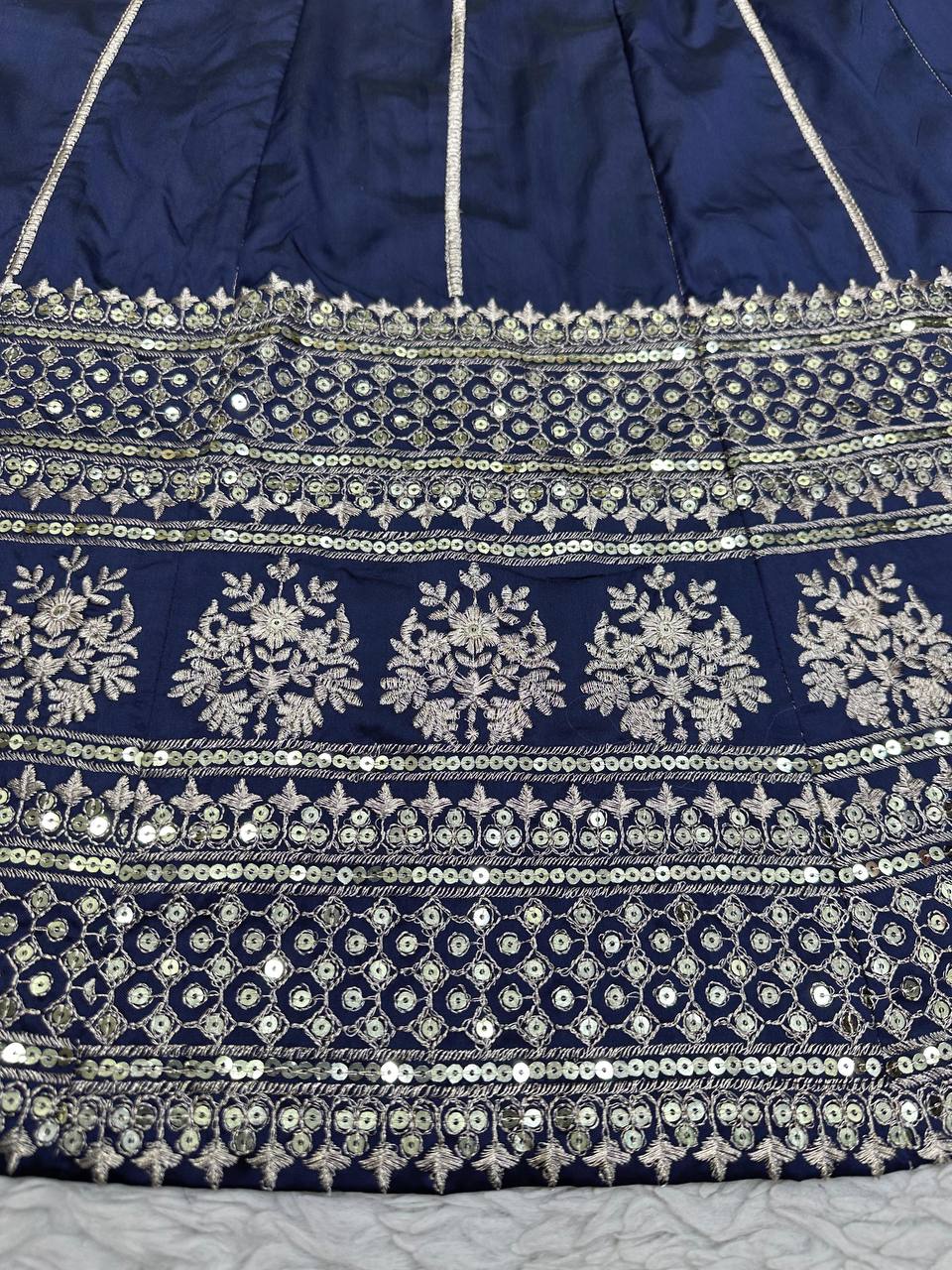 Blue Royal Tapeta Silk Lehenga Set with Sequin Embroidery & Organza Dupatta