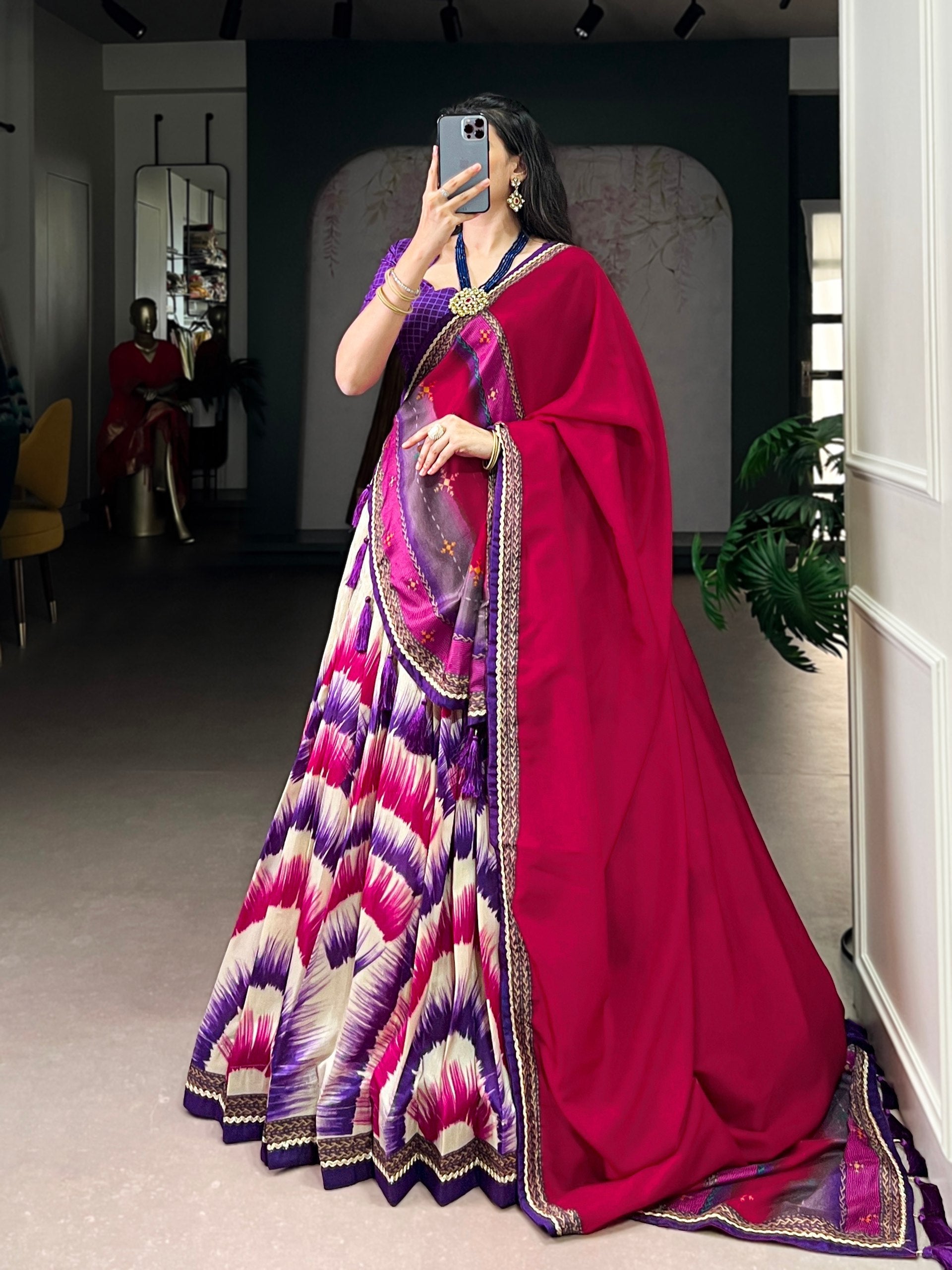 Purple Royal Tie‑Dye Dream Lehenga Set – Handcrafted Tasar Silk with Lace & Tassel Dupatta