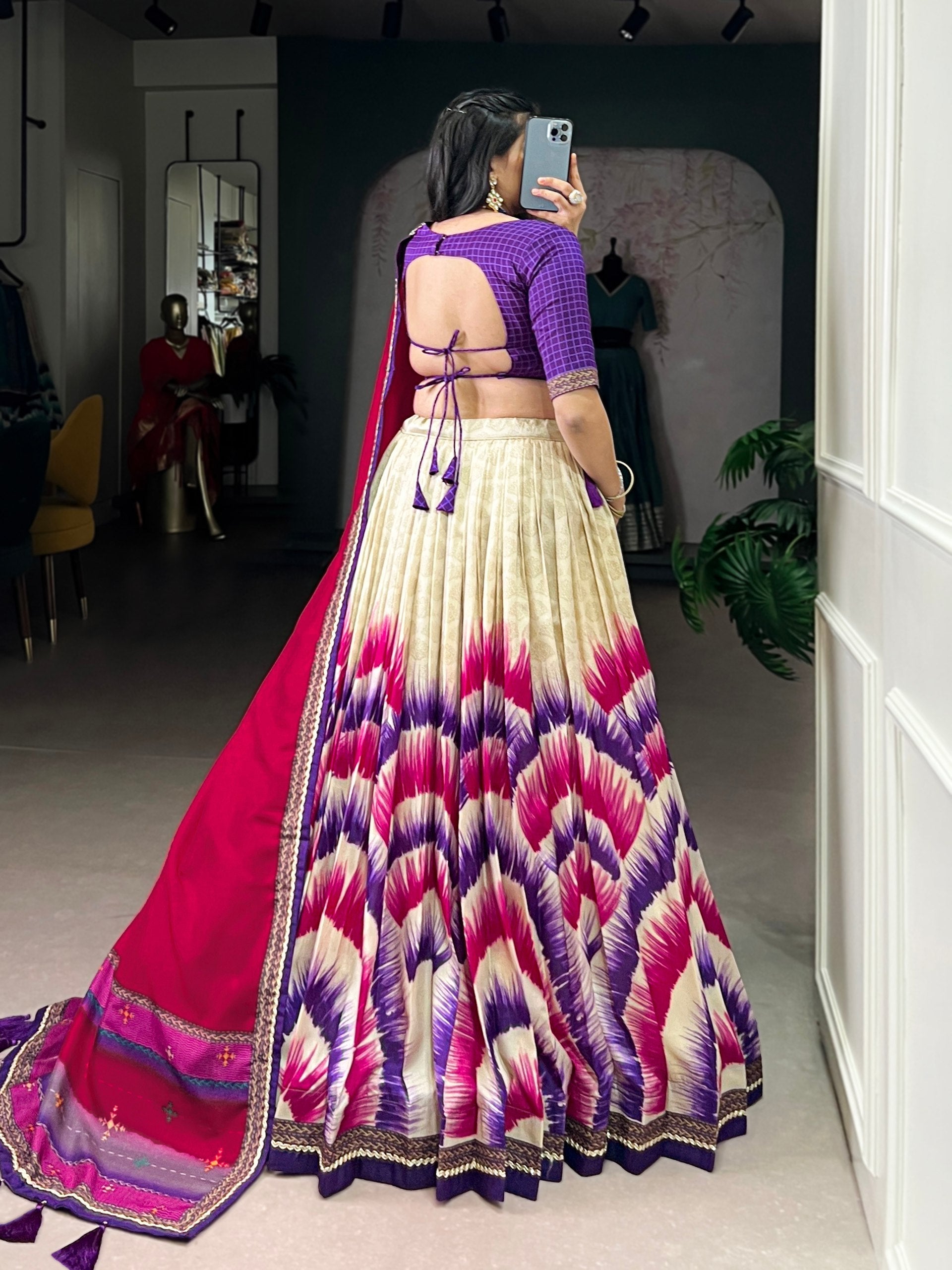 Purple Royal Tie‑Dye Dream Lehenga Set – Handcrafted Tasar Silk with Lace & Tassel Dupatta